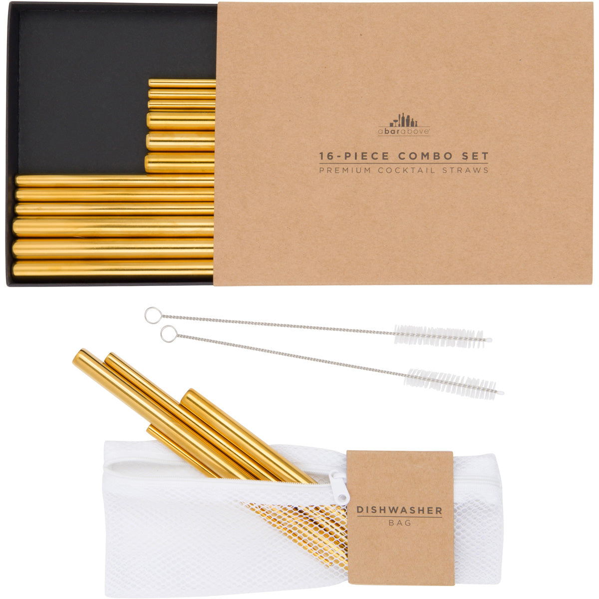 Premium Gold Metal Cocktail Straws - Reusable Drinking Straws for Parties, Bars & Home Use - Elegant Stirring & Sipping Accessories for Cocktails, Smoothies & Iced Beverages