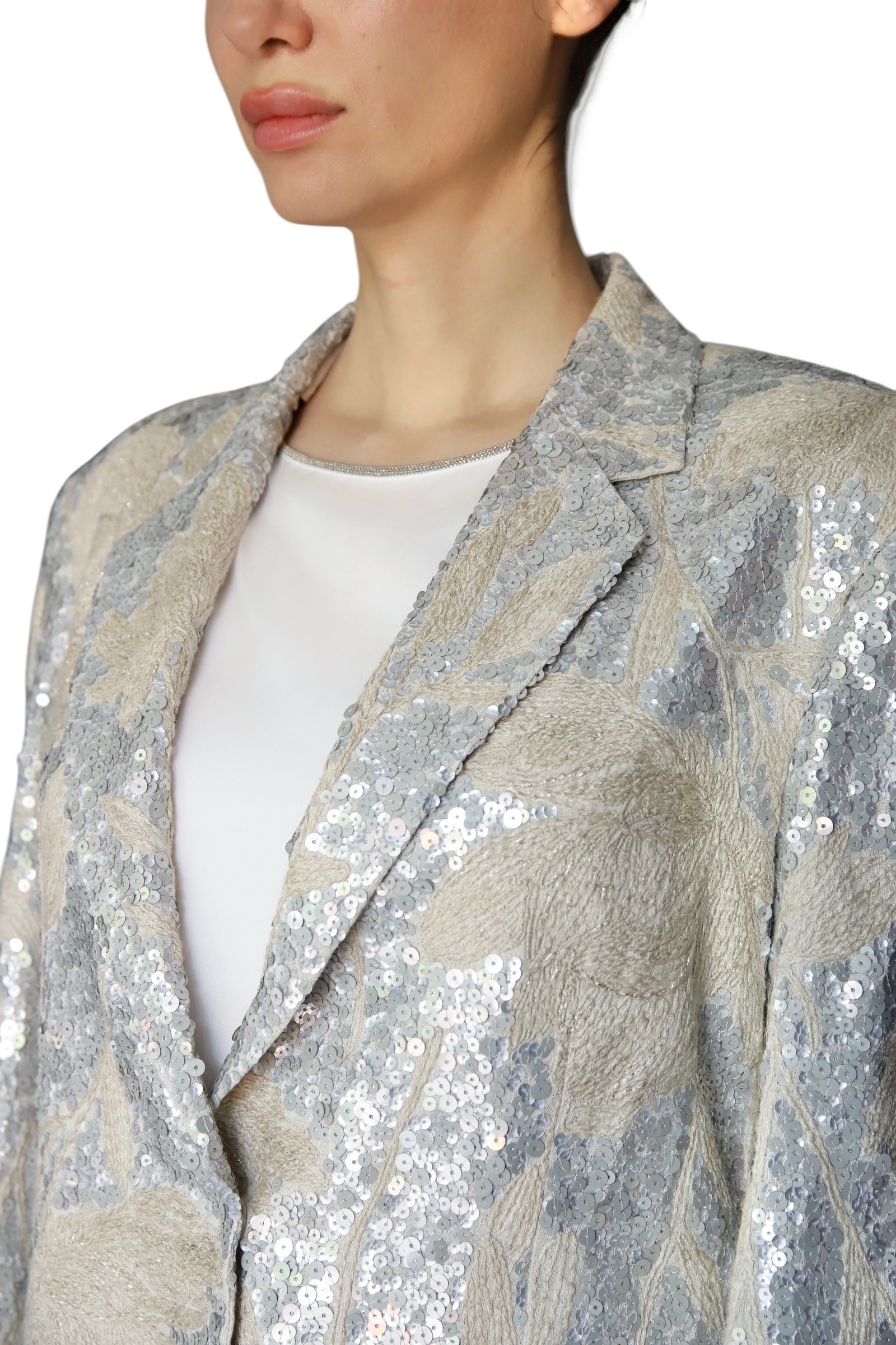 Brunello Cucinelli Grey Blue Sequin Linen Blazer for Women | Size IT 42 / US 6 | Elegant Evening Wear for Parties & Special Occasions