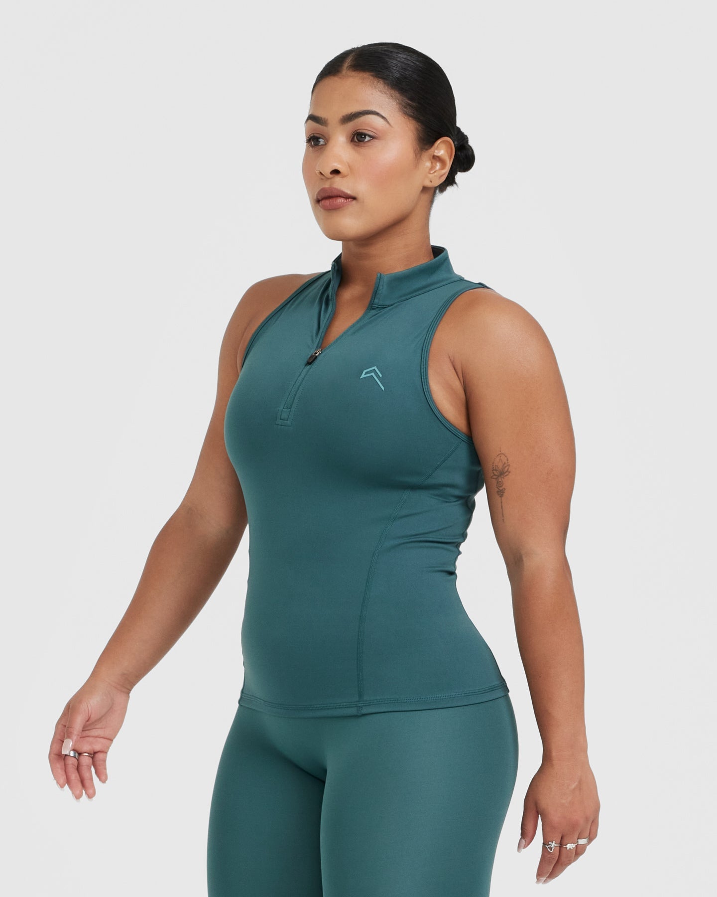 Timeless Half Zip Tank Top for Women - Soft Stretchy Workout Shirt in Marine Teal | Gym, Yoga & Casual Wear