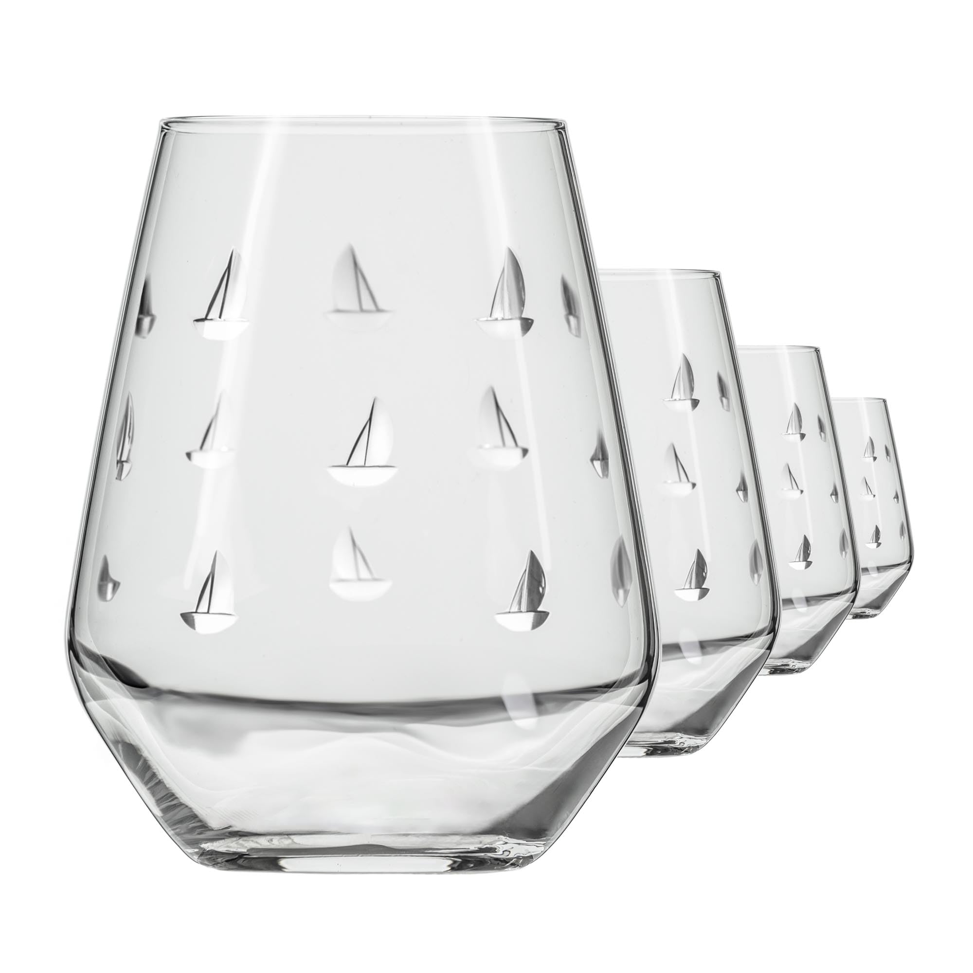 Premium Rolf Glass Stemless Wine Tumbler Set of 4 - 18oz Lead-Free Crystal Glasses with Elegant Etching | Handcrafted in USA | Perfect for Parties, Weddings & Home Entertaining