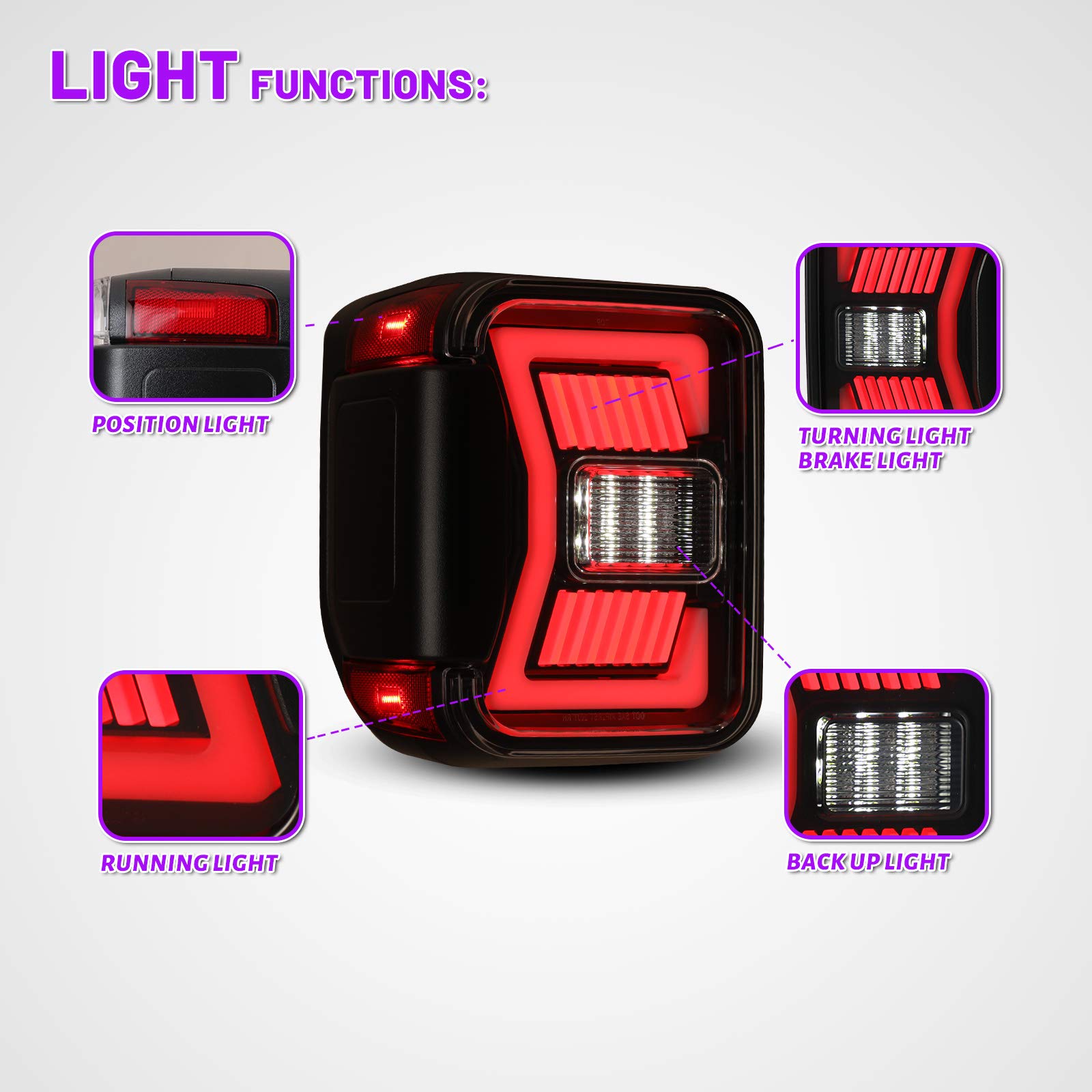 AUTOWIKI LED Tail Lights for 2019-2025 Jeep Gladiator JT - Glossy Black Clear Lens with Sequential Turn Signal - 1 Pair Rear Lamps Replacement - Perfect for Off-Roading & Night Driving