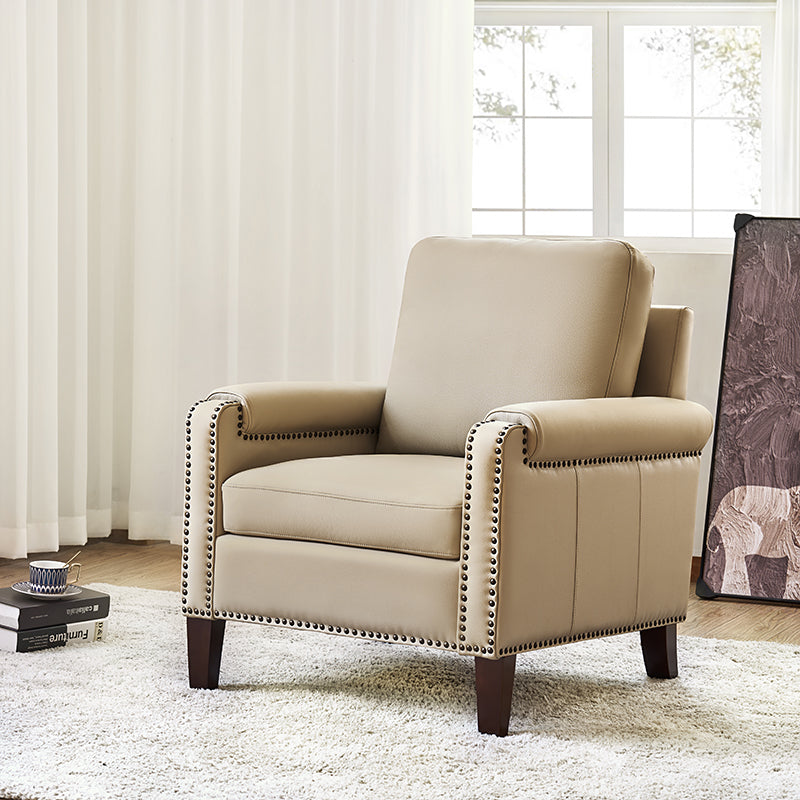 Nathaniel Transitional Style Genuine Leather Armchair - Premium Brown Leather Lounge Chair for Living Room, Office & Study - Comfortable Reading Chair with Padded Seat & Wooden Legs
