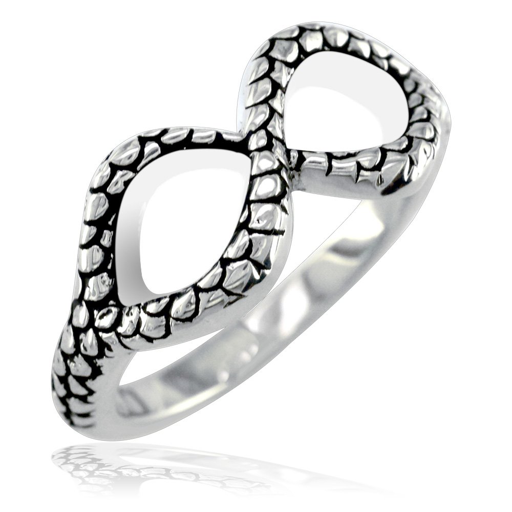 Sterling Silver Infinity Ring with Reptile Scale Design - Elegant Black Jewelry for Women, Perfect for Gifts, Anniversaries, and Everyday Wear