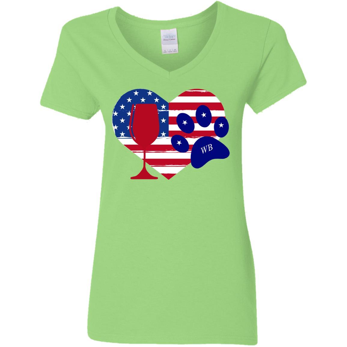 WineyBitches.Co American Wine Paw Heart Ladies' 5.3 oz V-Neck T-Shirt - Perfect for Wine Lovers, Casual Wear & Girls' Night Out