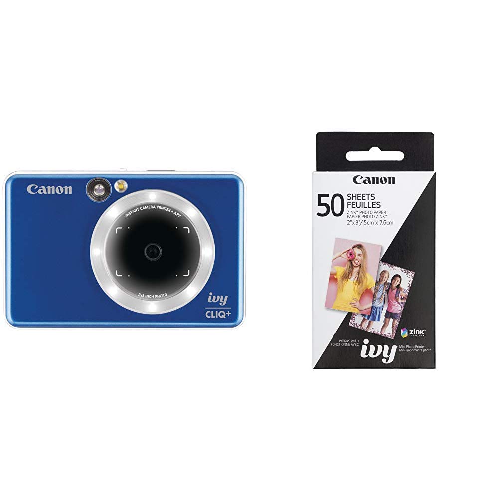 Canon IVY CLIQ+ Bluetooth Instant Camera & Photo Printer - Portable Mini Printer with 50 Sheets ZINK Photo Paper (Sapphire Blue) | Perfect for Travel, Parties & Instant Memories