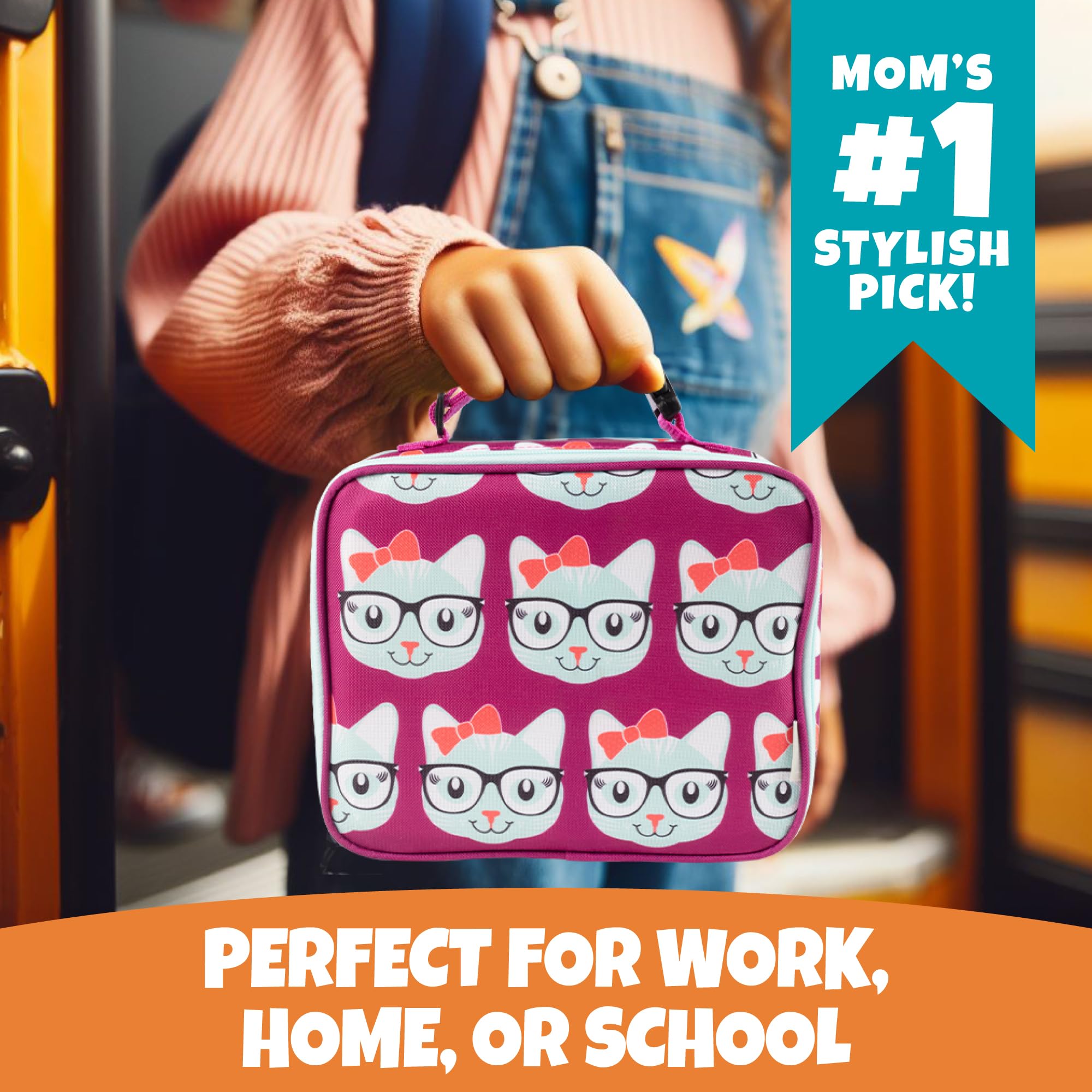 Bentology Insulated Lunch Box for Kids & Girls - Leakproof Reusable Lunch Tote Bag Fits Bento Boxes, Food Containers with Lids, Jars & Water Bottles - Perfect for School, Picnics & Travel - Keeps Food Hot or Cold for Hours