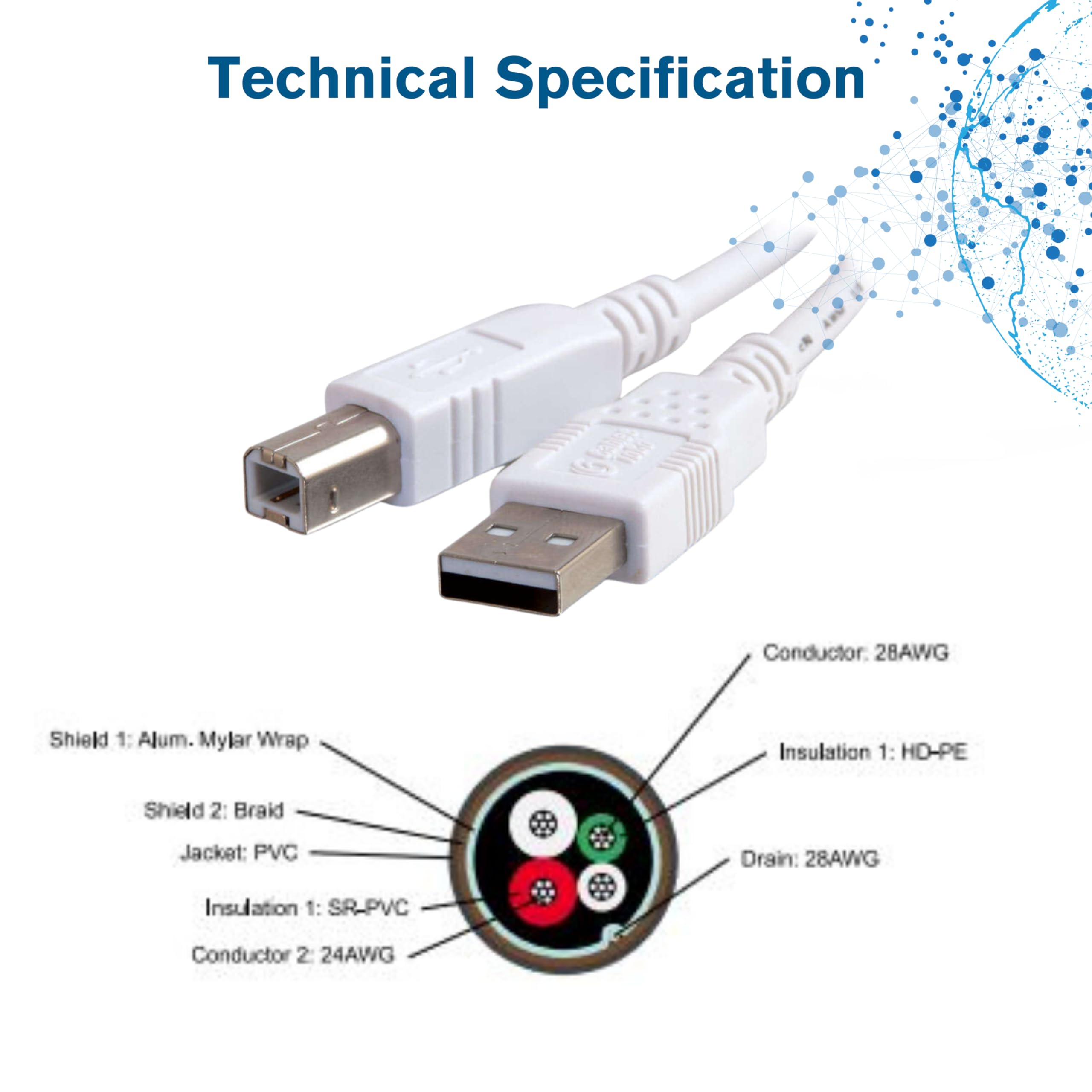 C2G 6.5ft USB 2.0 A to B Printer Cable - High Speed Data Transfer Cable for Printers, Scanners & External Hard Drives - Plug & Play USB Extension Cord (White, 13172) - Perfect for Home Office & Studio Setups