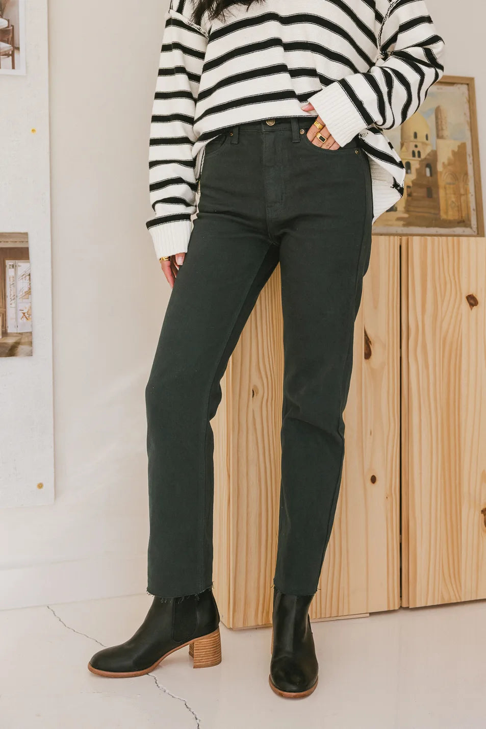 Amara Straight Leg Jeans for Women - Emerald Green Denim Pants | High Waist, Comfort Fit | Perfect for Casual Wear, Office & Date Night