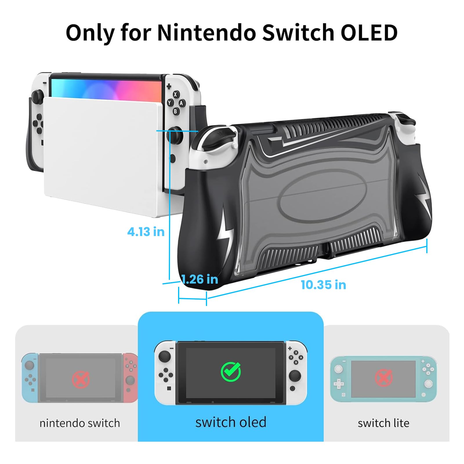 Premium Nintendo Switch OLED Case - Black Protective Cover with Ergonomic TPU Grip for Joy-Con Controllers | Perfect for Gaming, Travel & Daily Protection