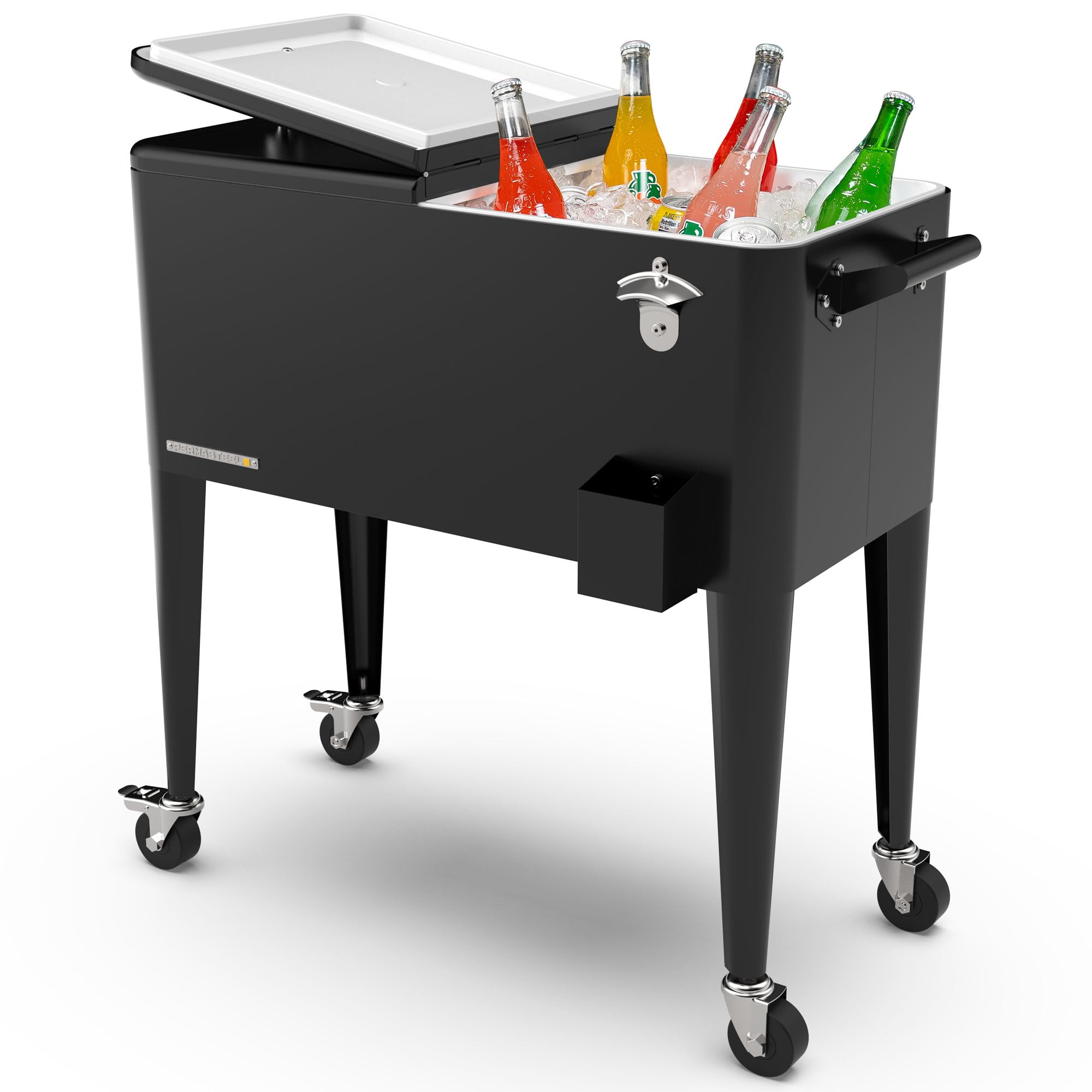 Permasteel 80-QT Classic Outdoor Patio Cooler with Wheels & Handles - Retro Design Beverage Bar Cart for Backyard, Picnics & Tailgating - Perfect for Outdoor Parties, Camping & Beach Trips