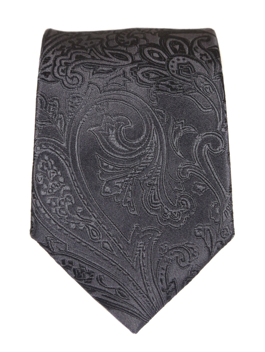 DÉCLIC Classic Paisley Necktie for Men - Charcoal Gray Silk Tie - Perfect for Weddings, Business Meetings & Formal Occasions