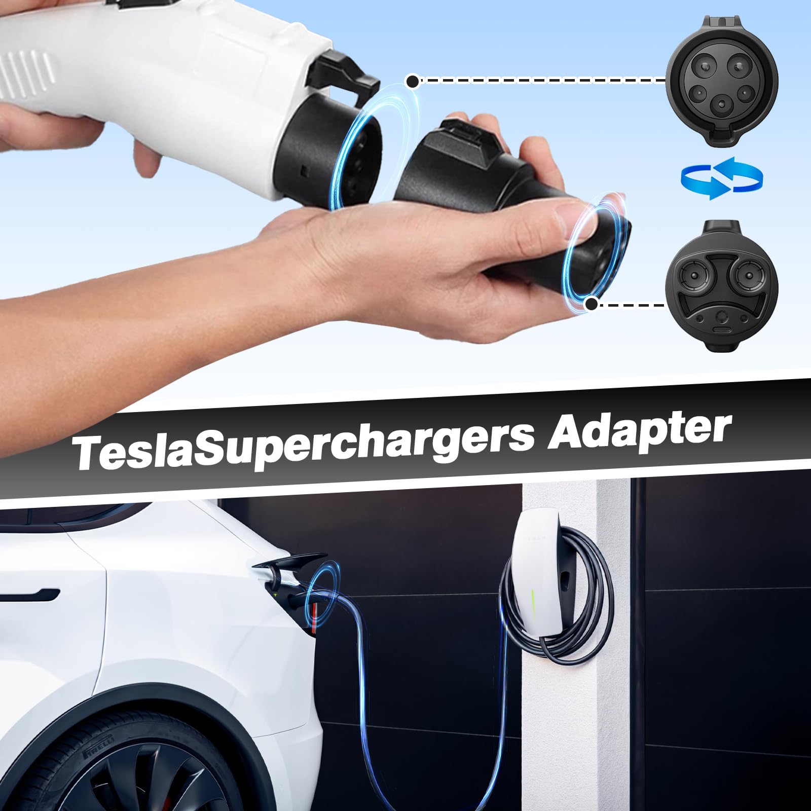 J1772 to Tesla Charger Adapter for Tesla Model 3/S/X/Y - 80A 240V Fast Charging with Safety Certifications - Compatible with SAE J1772 EV Stations - Perfect for Home & Public Charging