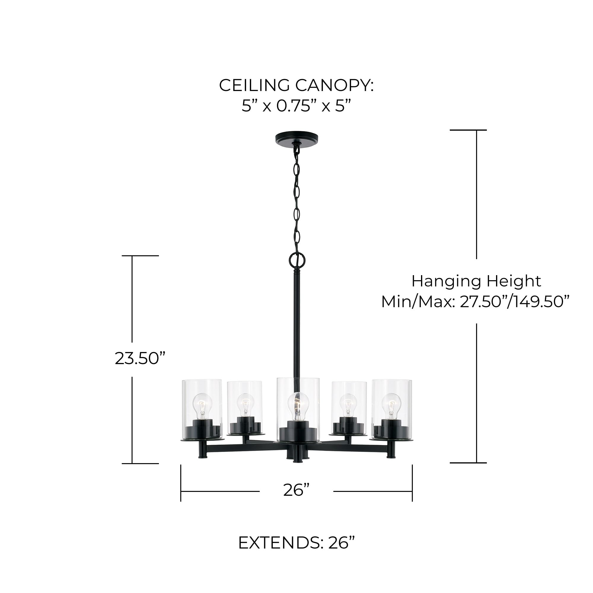 HomePlace Lighting 446851MB-532 5-Light Black Round Chandelier with Clear Glass - 26