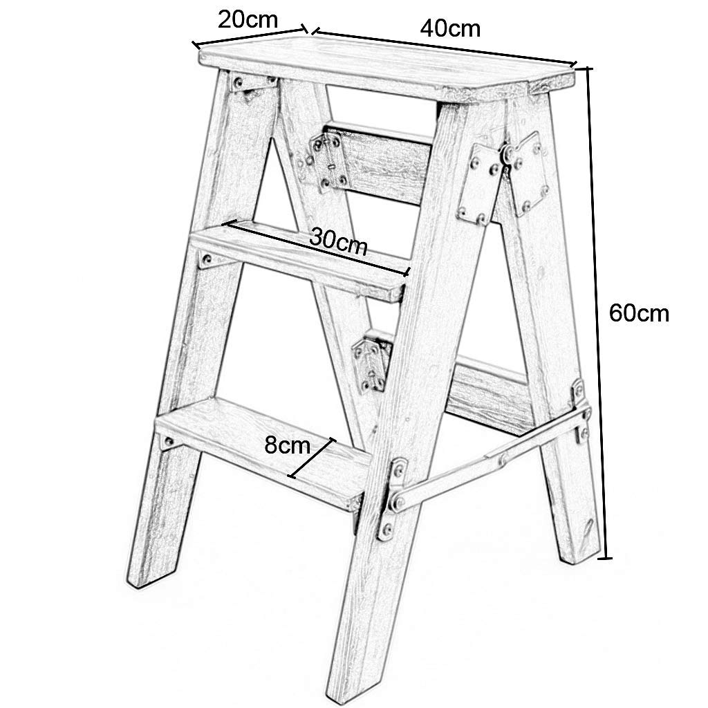 Solid Wood Step Stool with Non-Slip Surface - Foldable Kitchen Step Ladder for Home & Office Use - Perfect for Reaching High Shelves, Cabinets, and Storage Spaces