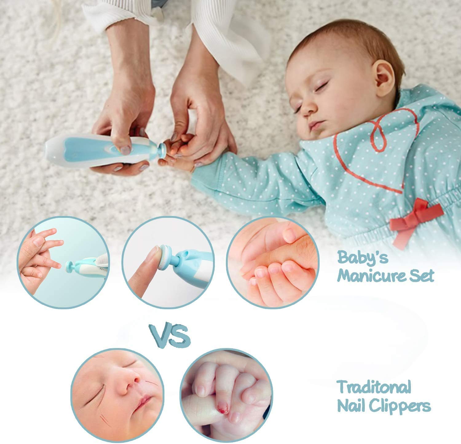 Safe Electric Baby Nail Trimmer Kit with LED Light - Gentle Newborn Infant Toddler Nail Clippers for Fingernails & Toes Care - Battery Operated (AA) - Perfect for Stress-Free Baby Grooming at Home