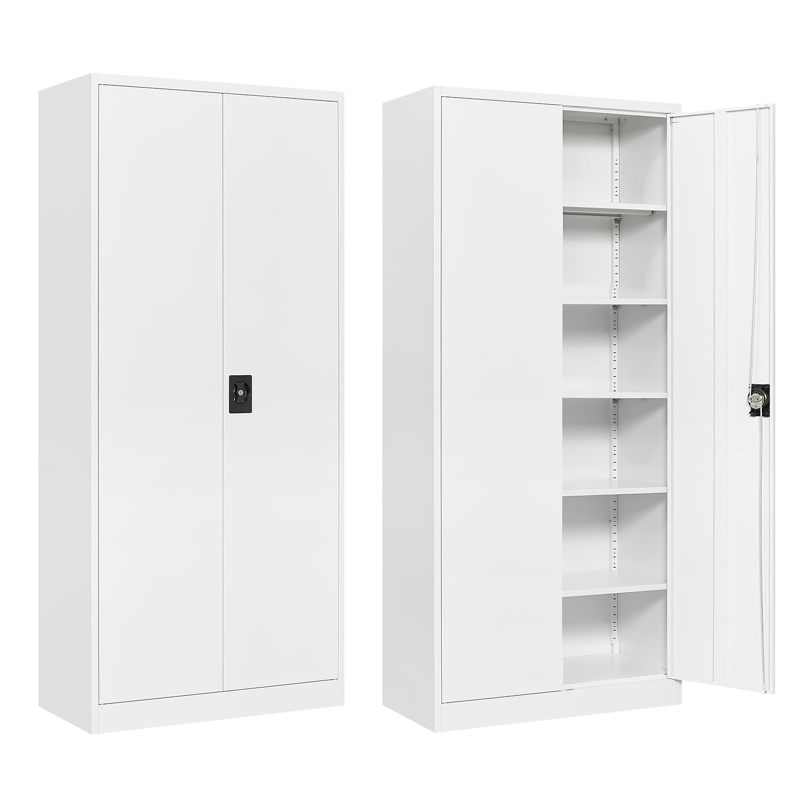 Metal Garage Storage Cabinet with Lock, Adjustable Shelves & Doors - Heavy Duty Tool Organizer for Home, Office, Gym, Warehouse - Perfect for Workshop Organization & Equipment Storage (White)