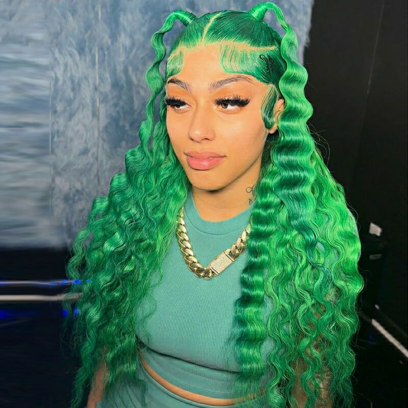 Eullair Green Deep Wave Lace Frontal Wig - Glueless Human Hair Wig for Black Women | Natural Look for Everyday Wear, Parties & Special Occasions