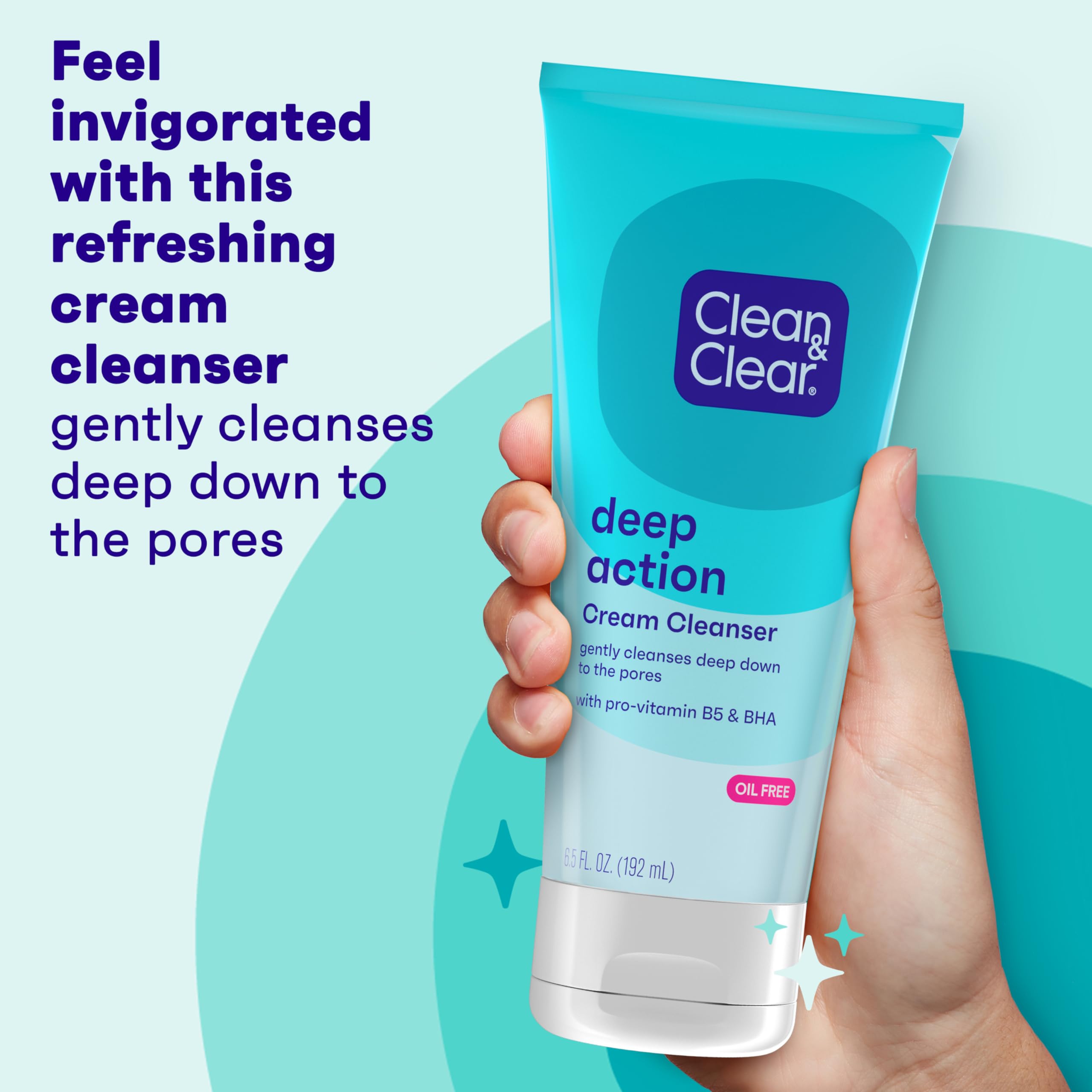 Clean & Clear Oil-Free Deep Action Cream Facial Cleanser - Cooling Daily Face Wash for Acne-Prone Skin, Deep Pore Cleansing, 6.5 oz (Pack of 2) | Gentle Exfoliating Face Wash for Oily & Sensitive Skin, Perfect for Morning & Night Skincare Routine