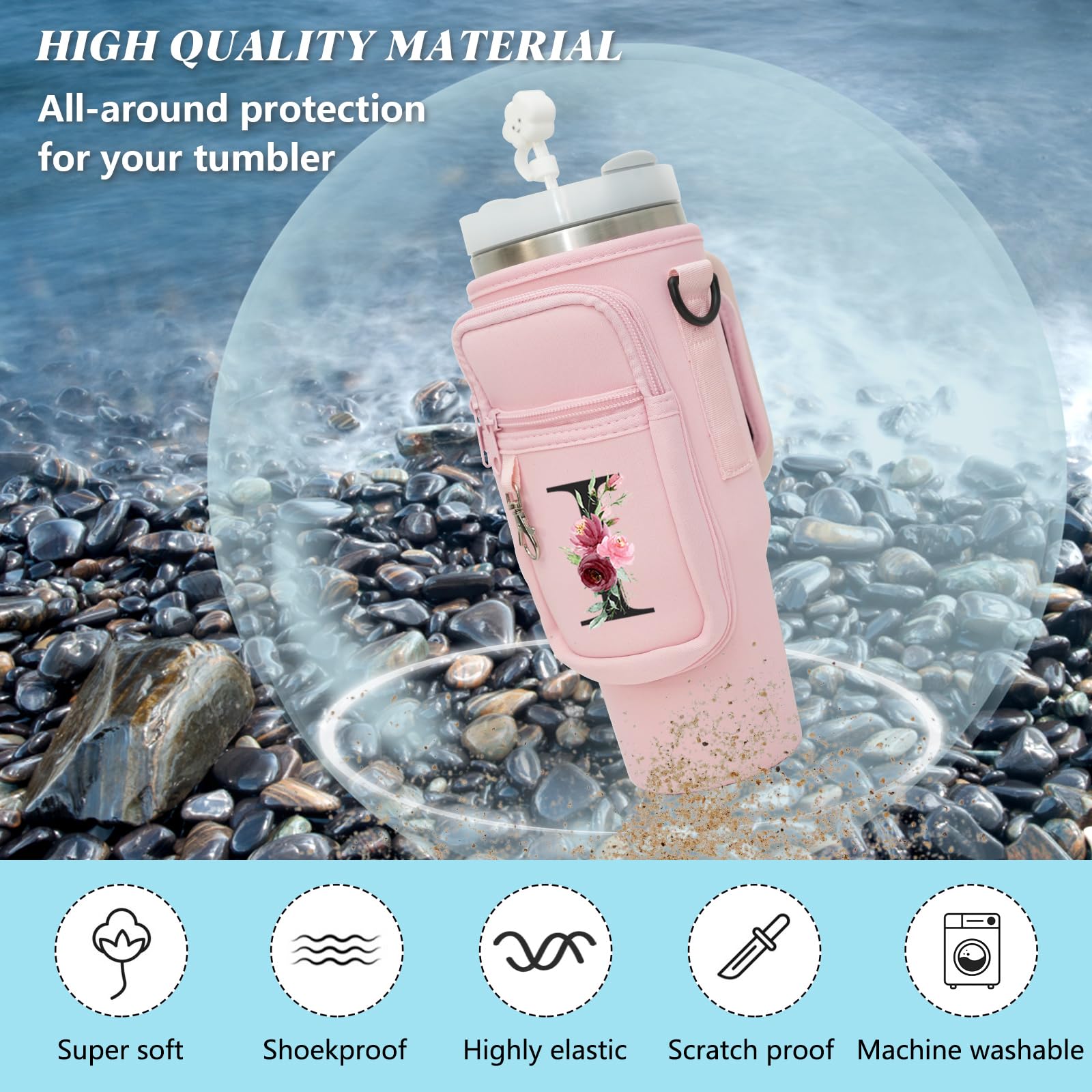 Sunegg Insulated Water Bottle Carrier Bag for Stanley 40 oz Tumbler - Leakproof Handle Pouch with Phone Pocket, Straw Cover & Adjustable Strap - Perfect for Gym, Hiking, Travel and Outdoor Activities