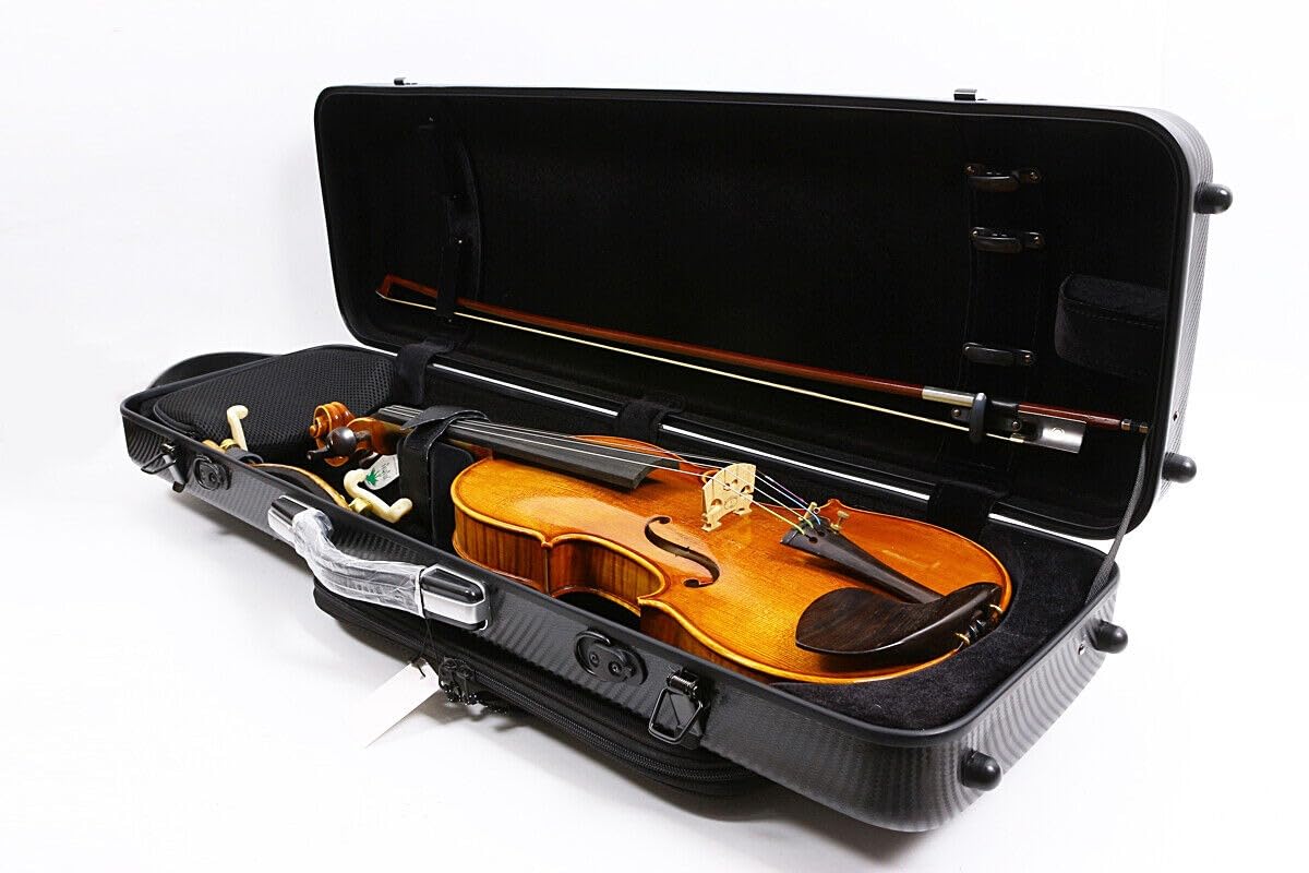 Premium Carbon Fiber Full Size 4/4 Violin Case - Lightweight, Durable & Secure with Rectangular Code Lock & Adjustable Strap (Black) - Perfect for Travel, Performances & Professional Musicians