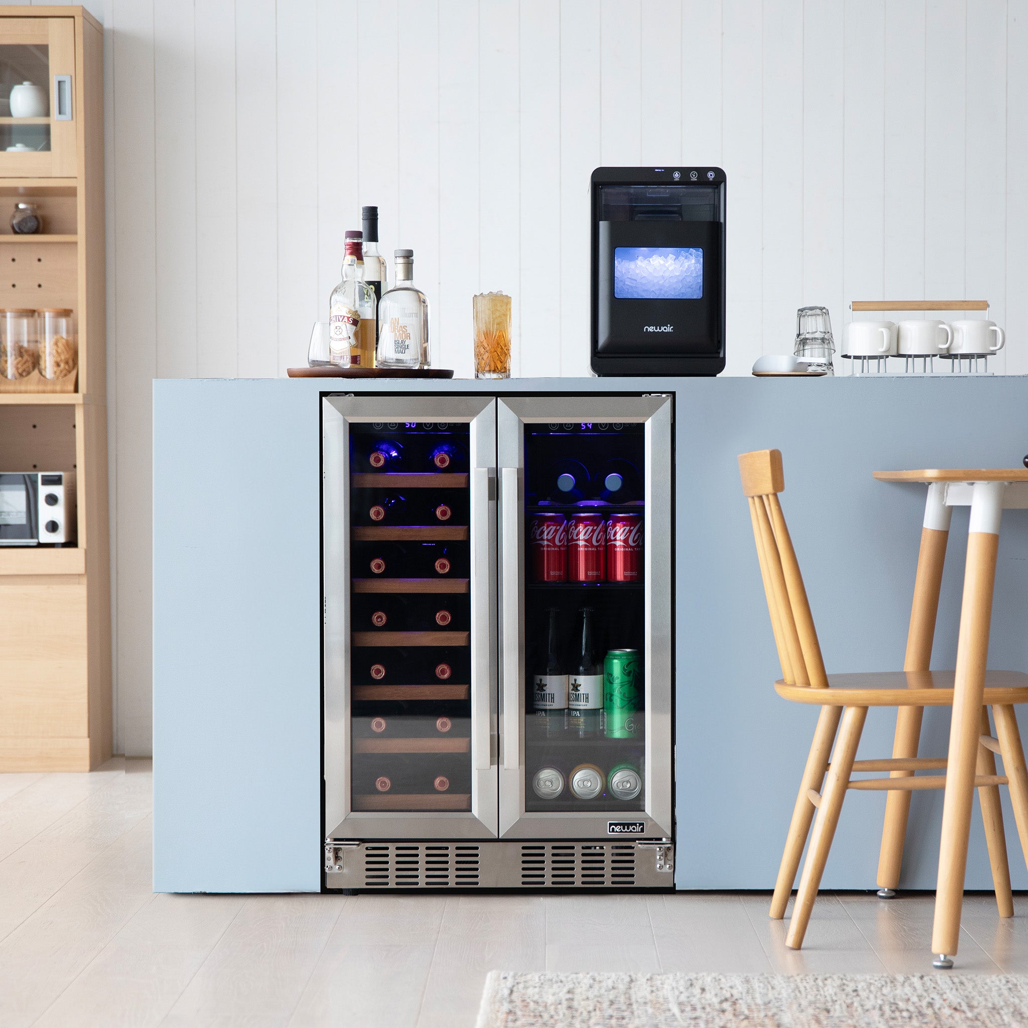 Newair® 24 Inch Dual Zone Wine and Beverage Cooler with French Doors - Perfect for Home Bars, Restaurants, and Wine Cellars