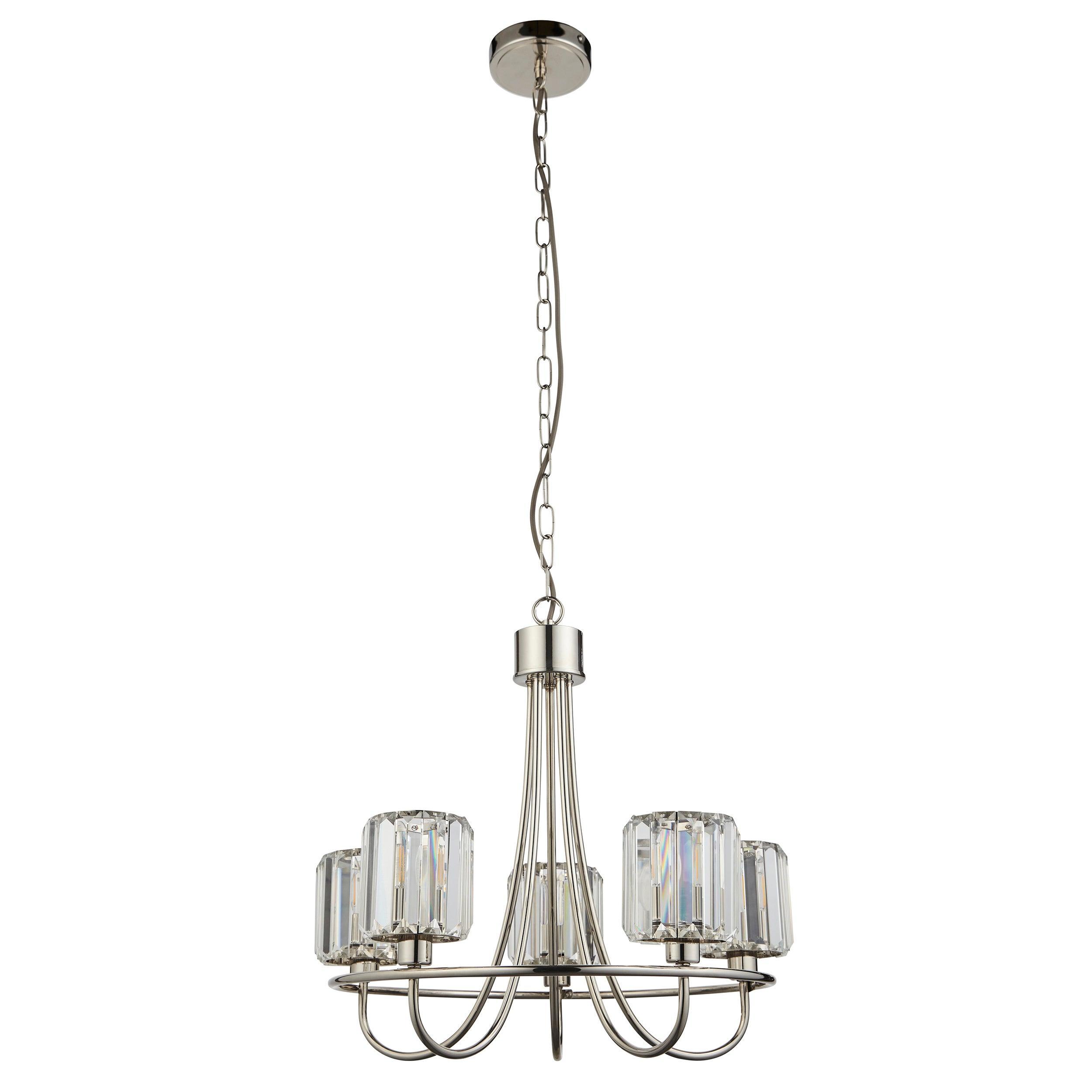 Berenice 5-Light Modern Nickel Pendant Light Fixture with Clear Cut Glass Shades - Perfect for Kitchen Island, Dining Room, and Entryway Lighting