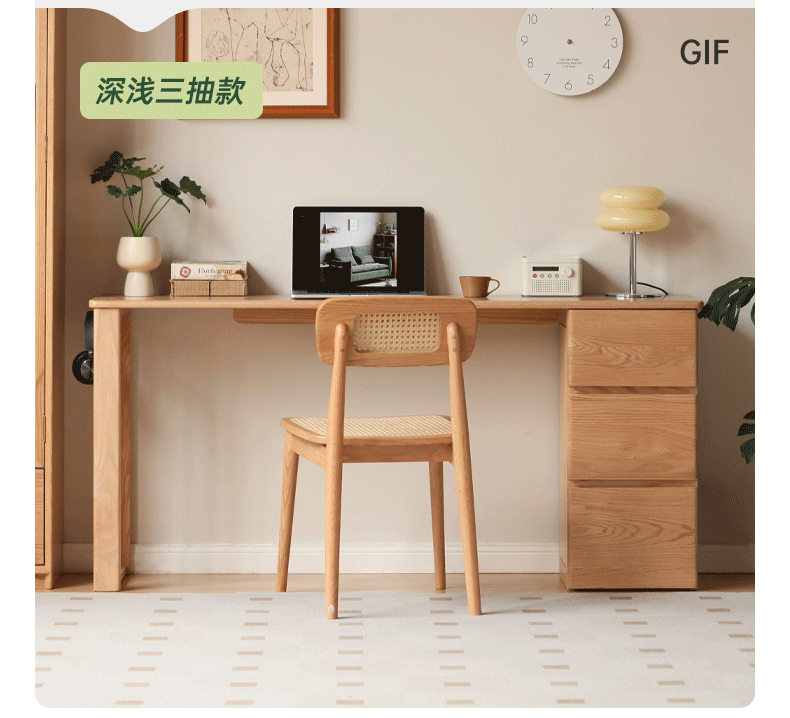 Solid Oak Wood Narrow Long Table with Storage Cabinet - Perfect for Small Spaces, Entryways & Home Offices
