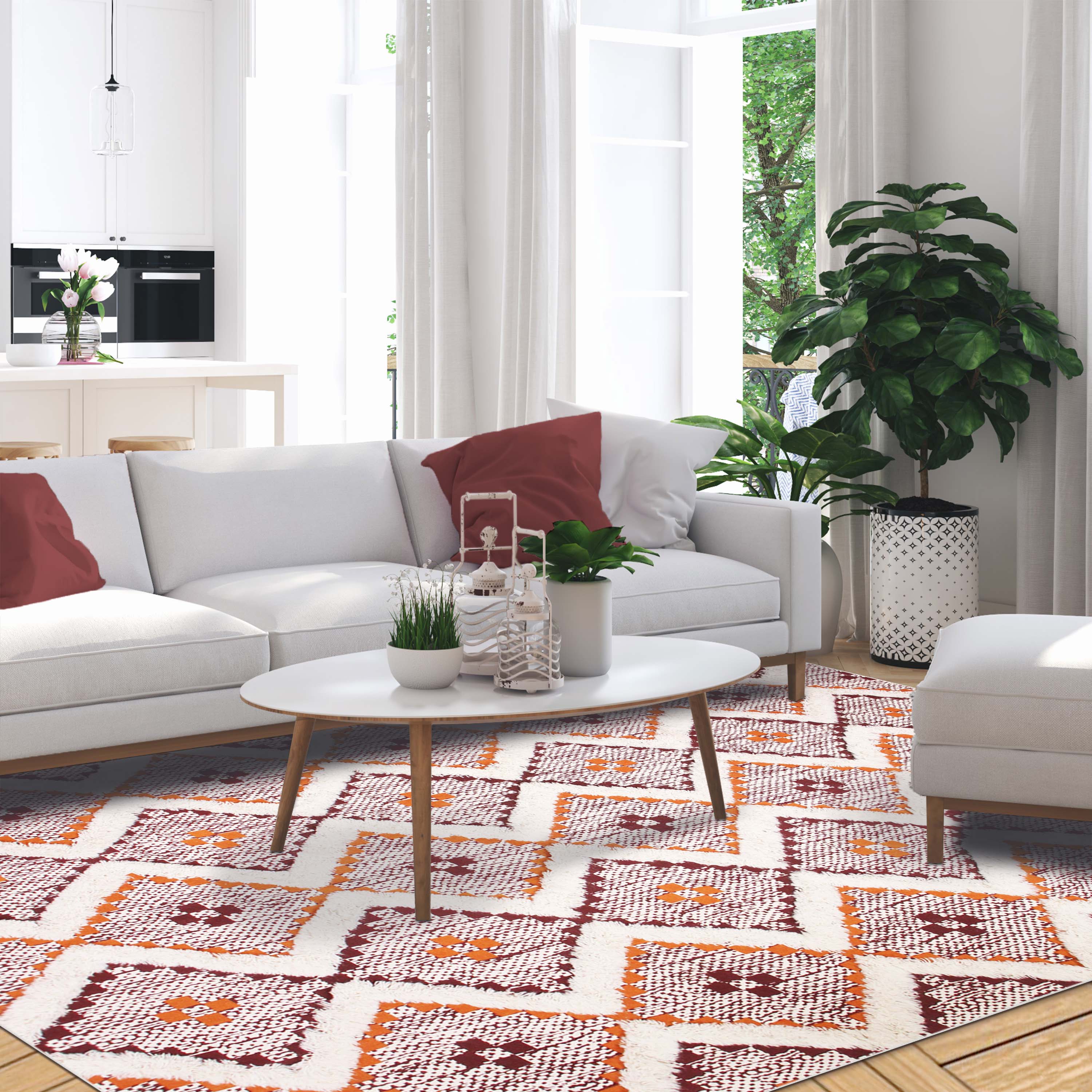 Hand Tufted Cotton Wool Geometric Farmhouse Area Rug - Soft Textured Boho Chic Rug for Living Room, Bedroom, Dining Room Decor
