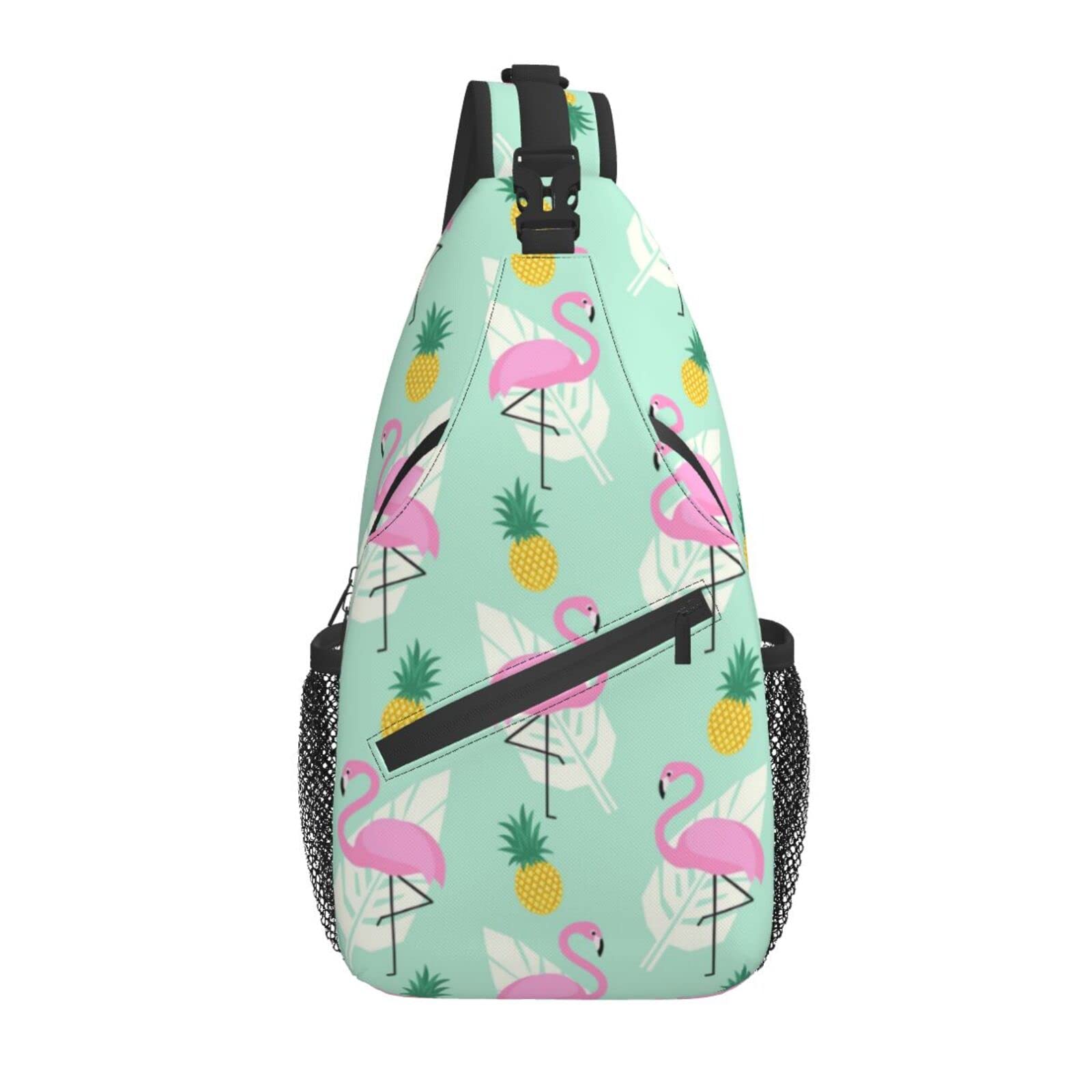 Lightweight Pink Flamingo Pineapple Sling Backpack - Adjustable Crossbody Bag for Travel, Hiking & Daily Use - Perfect Unisex Gift for Women, Men & Kids (Great for Beach, School & Outdoor Adventures)