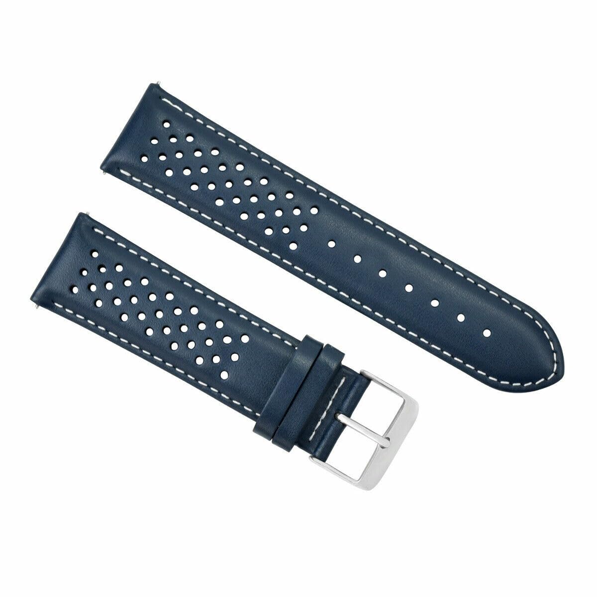 24mm Perforated Leather Watch Band Strap - Quick Release Compatible with Tag Heuer Carrera - Blue Genuine Leather Replacement Strap for Men's Watches | Dress, Business & Casual Wear