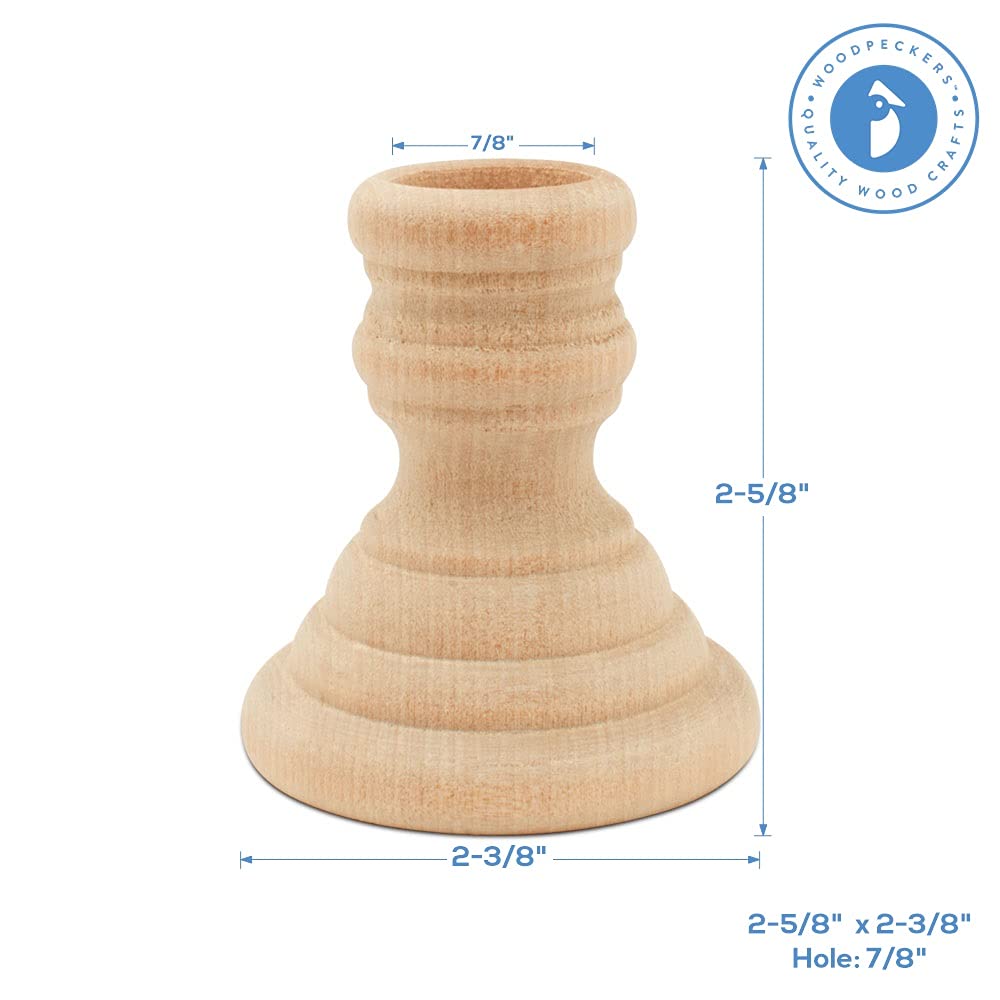 Unfinished Wood Country Candle Holders - 2-5/8 Inch Rustic Candle Cups with 7/8 Inch Taper Candle Hole - Pack of 25 for DIY Wedding, Christmas & Home Decor - Handmade by Woodpeckers
