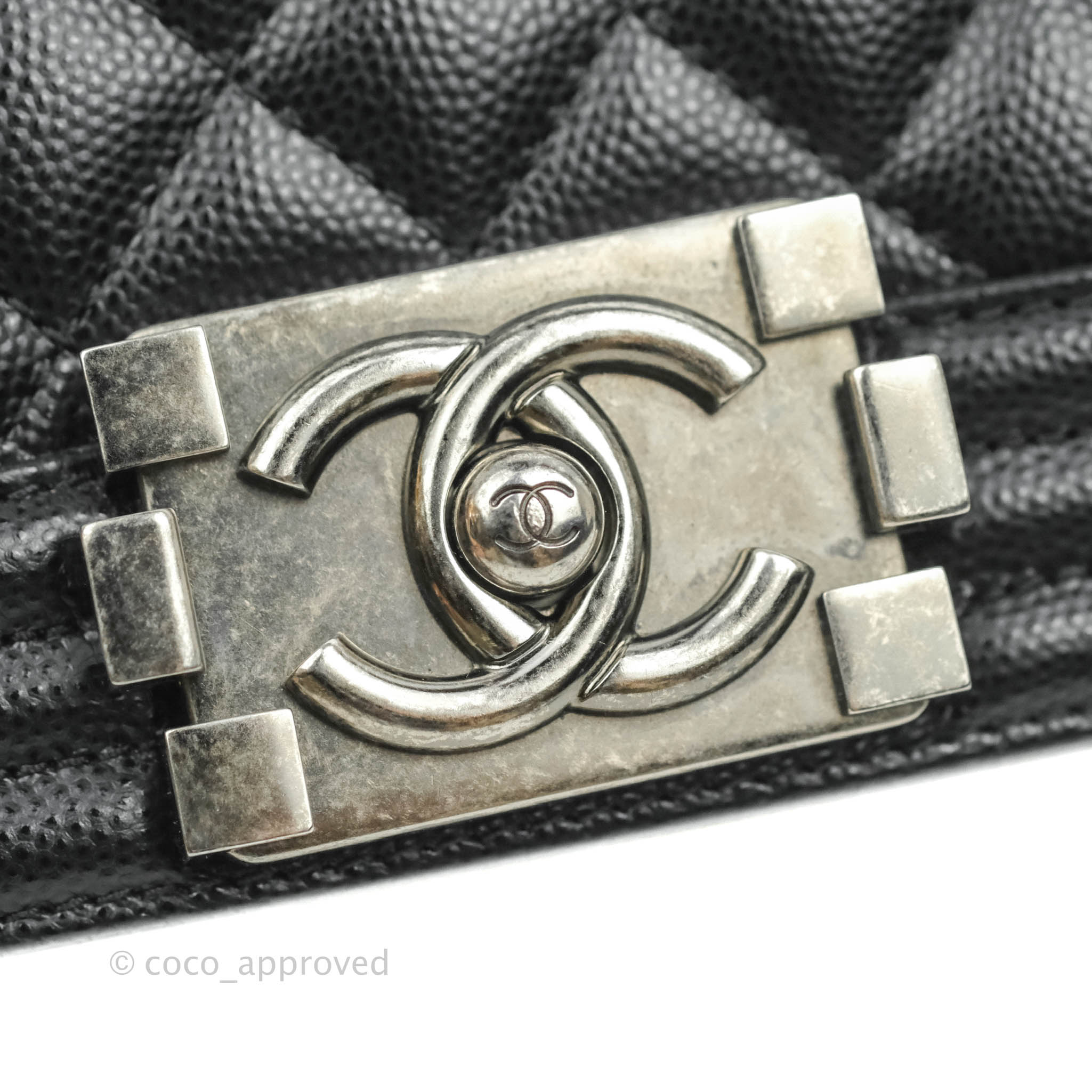 Chanel Boy Quilted Medium Handbag in Black Caviar Leather with Ruthenium Hardware - Perfect for Evening Events, Parties & Luxury Fashion Accessories