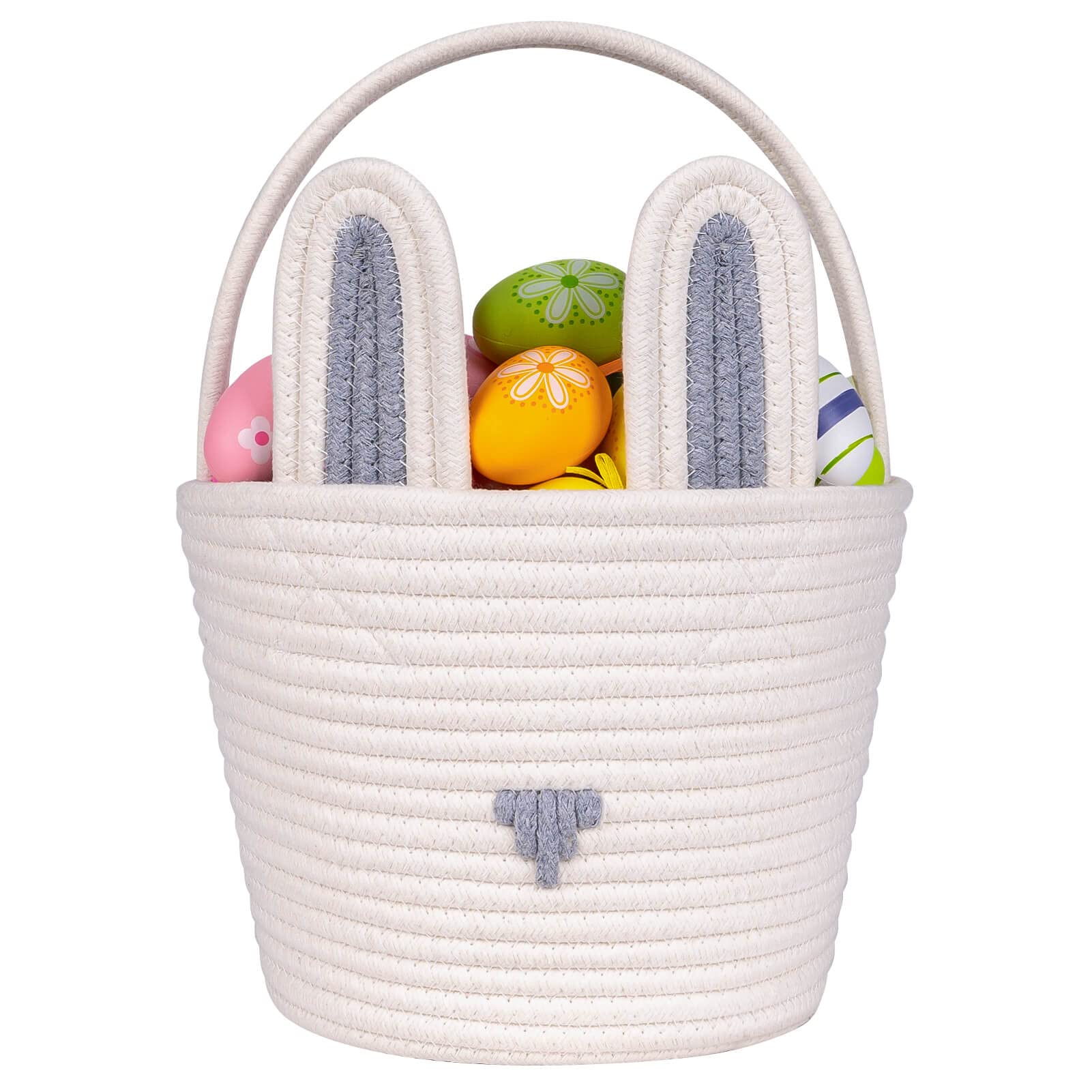 CubesLand Easter Baskets for Kids - Bunny Themed Easter Egg Hunt Basket, Cute Baby Gift & Party Decor (9.8 x 7.8 x 7.8 Inches, Grey White) - Perfect for Easter Celebrations, Egg Hunts & Spring Decorations