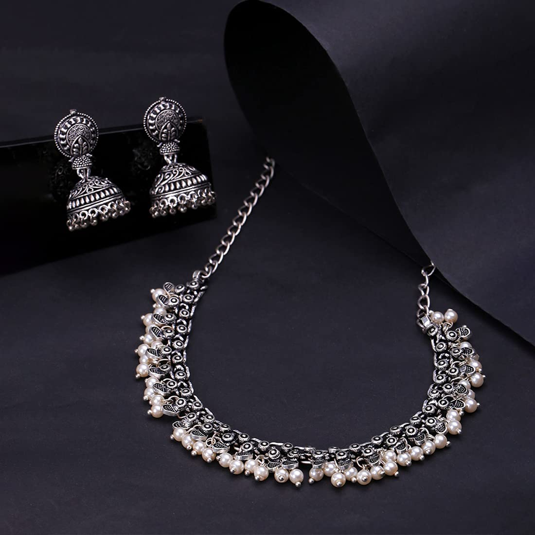 Oxidized Silver Afghan Tribal Jewelry Set - Yellow Chimes Necklace & Choker for Women, Traditional Handmade Birthday & Anniversary Gift for Her | Perfect for Ethnic Fashion, Boho Outfits & Special Occasions