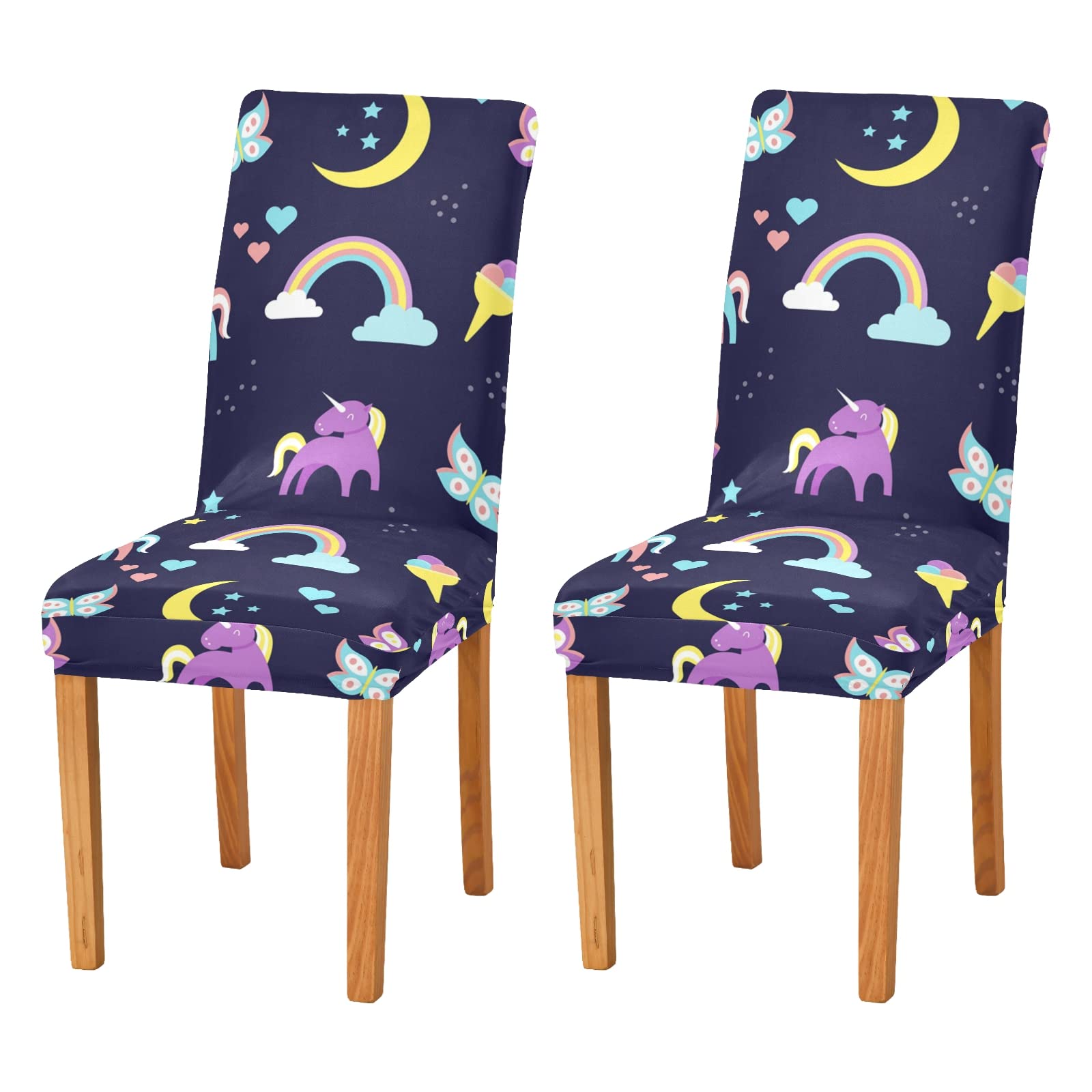 Rainbow Unicorn Butterfly Chair Covers 4 Pack - Soft, Washable & Removable Slipcovers for Dining Room, Kitchen, Restaurant - Perfect for St. Patrick's Day, Easter Party & Home Decor