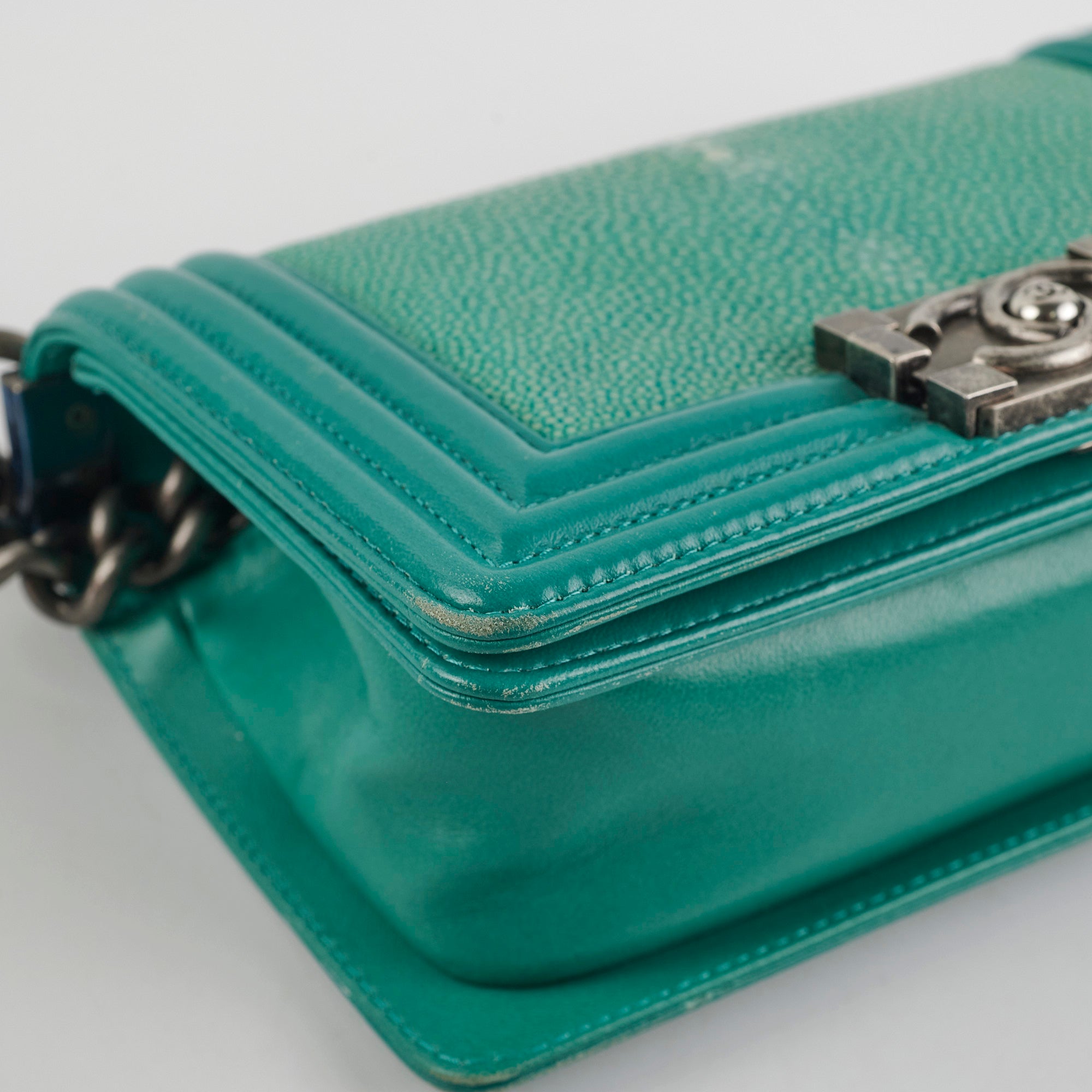 Chanel Small Turquoise Stingray Boy Bag - Luxury Crossbody Handbag for Women | Perfect for Evening Parties, Date Nights & Special Occasions