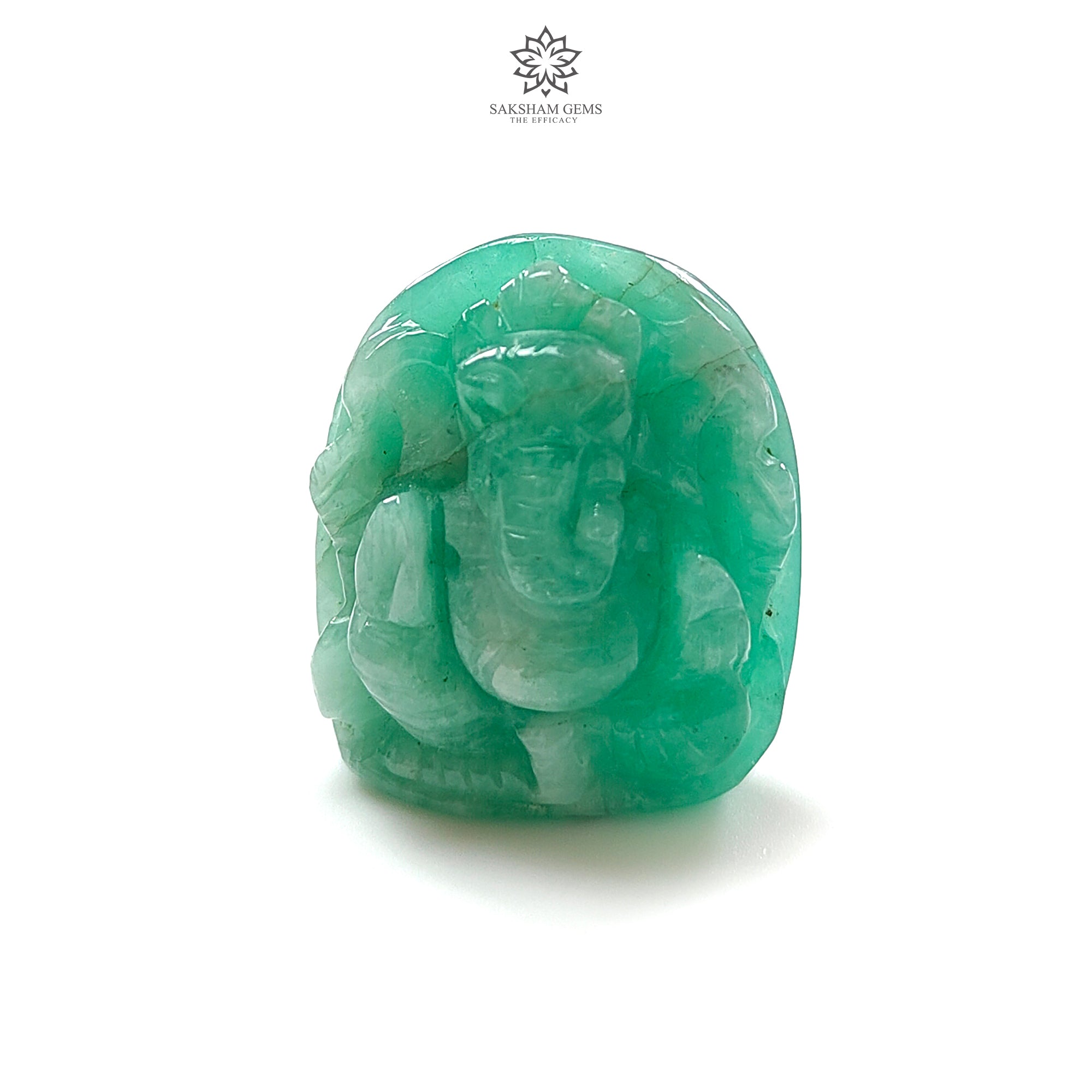 Natural 44.10cts Untreated Green Emerald Gemstone Carving - May Birthstone Lord Ganesha Idol (24x21mm) | Handcrafted Spiritual Jewelry for Meditation, Yoga & Home Decor