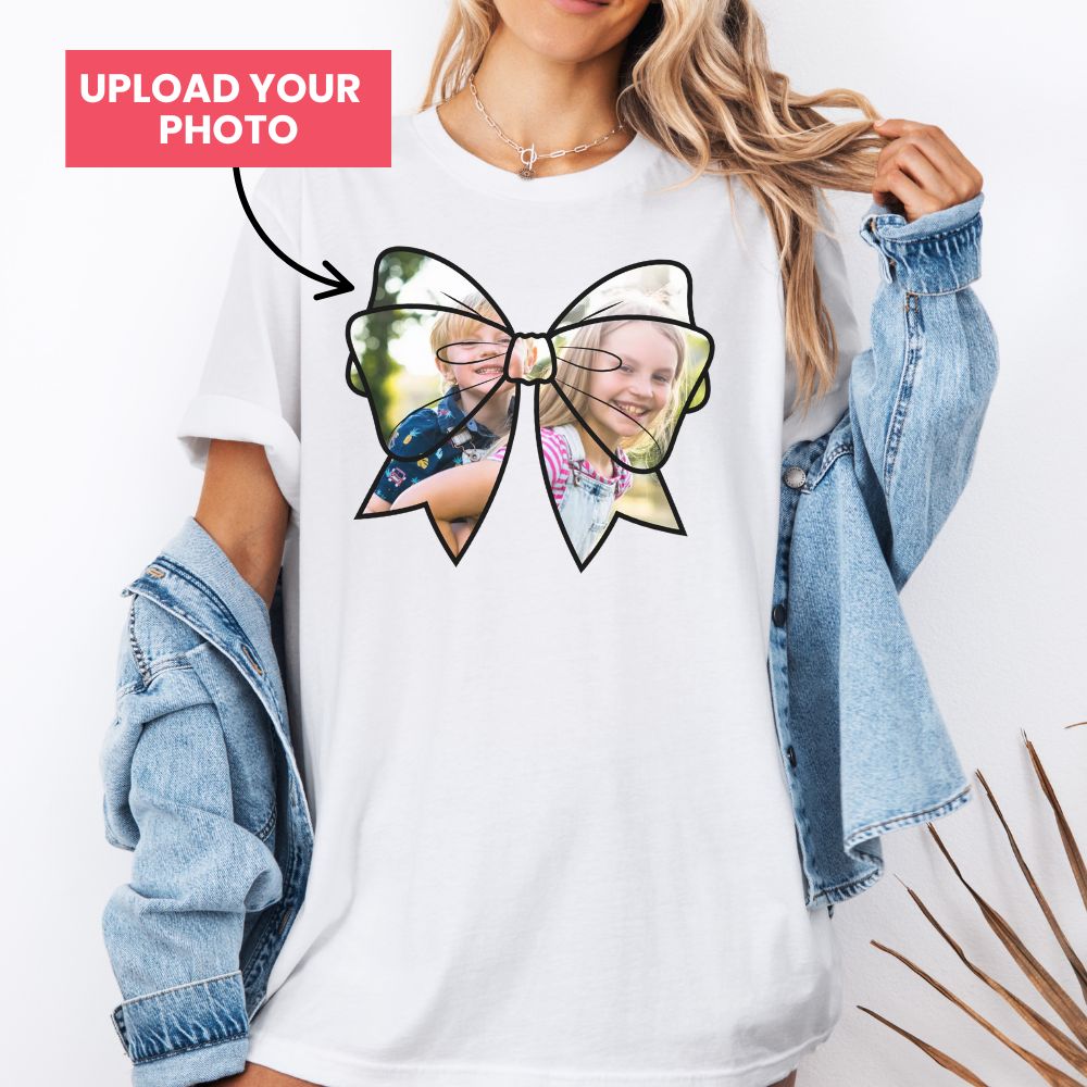 Personalized Coquette Bow Photo Frame T-Shirt - Custom Name & Date, Perfect for Birthdays, Anniversaries & Gifts