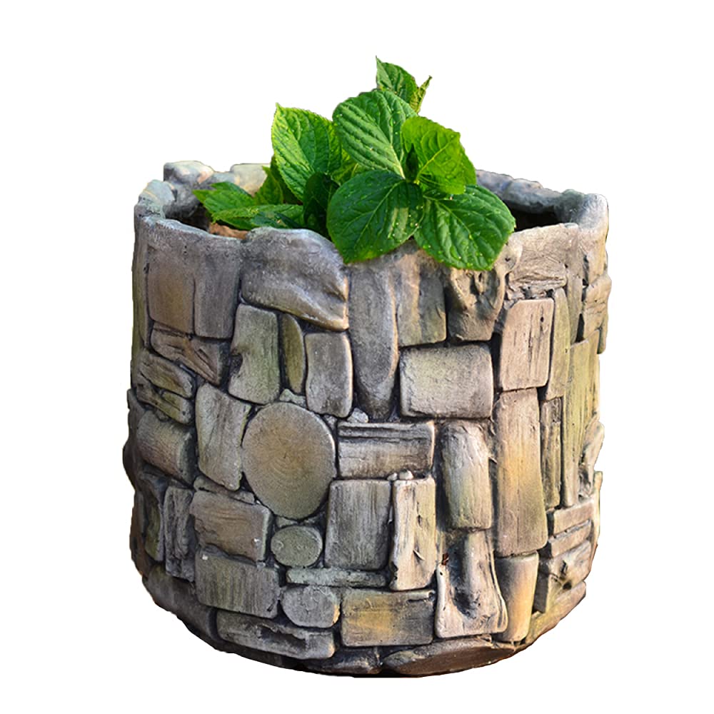 Resin Cobblestone Cylinder Planter Pot with Drainage Hole - Geometric Sculpture Flower Pot for Indoor & Outdoor Garden Decor - Perfect for Patio, Balcony, and Home Office Plants