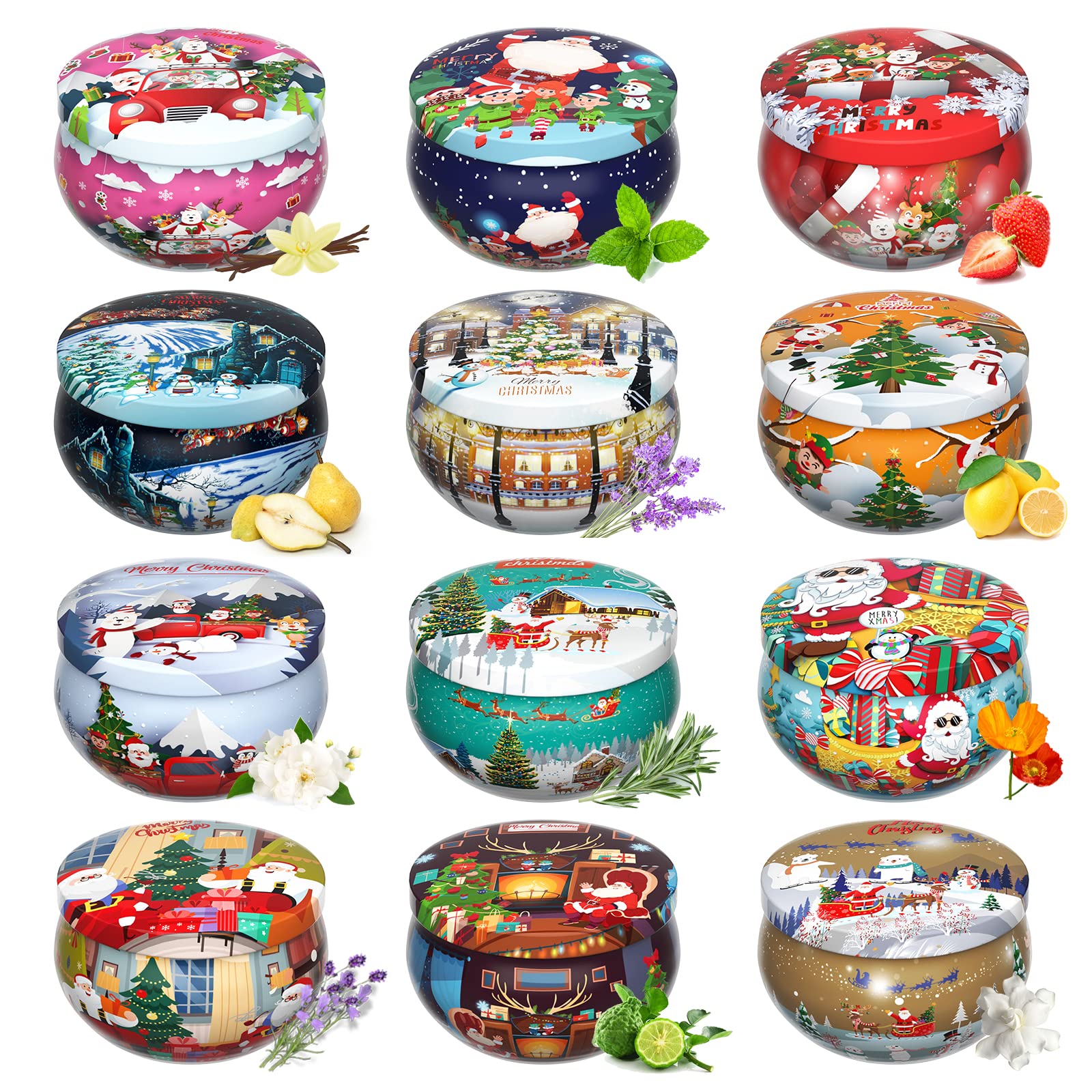 Christmas Scented Candles Gift Set - 12 Aromatherapy Candles for Home, Spa & Yoga