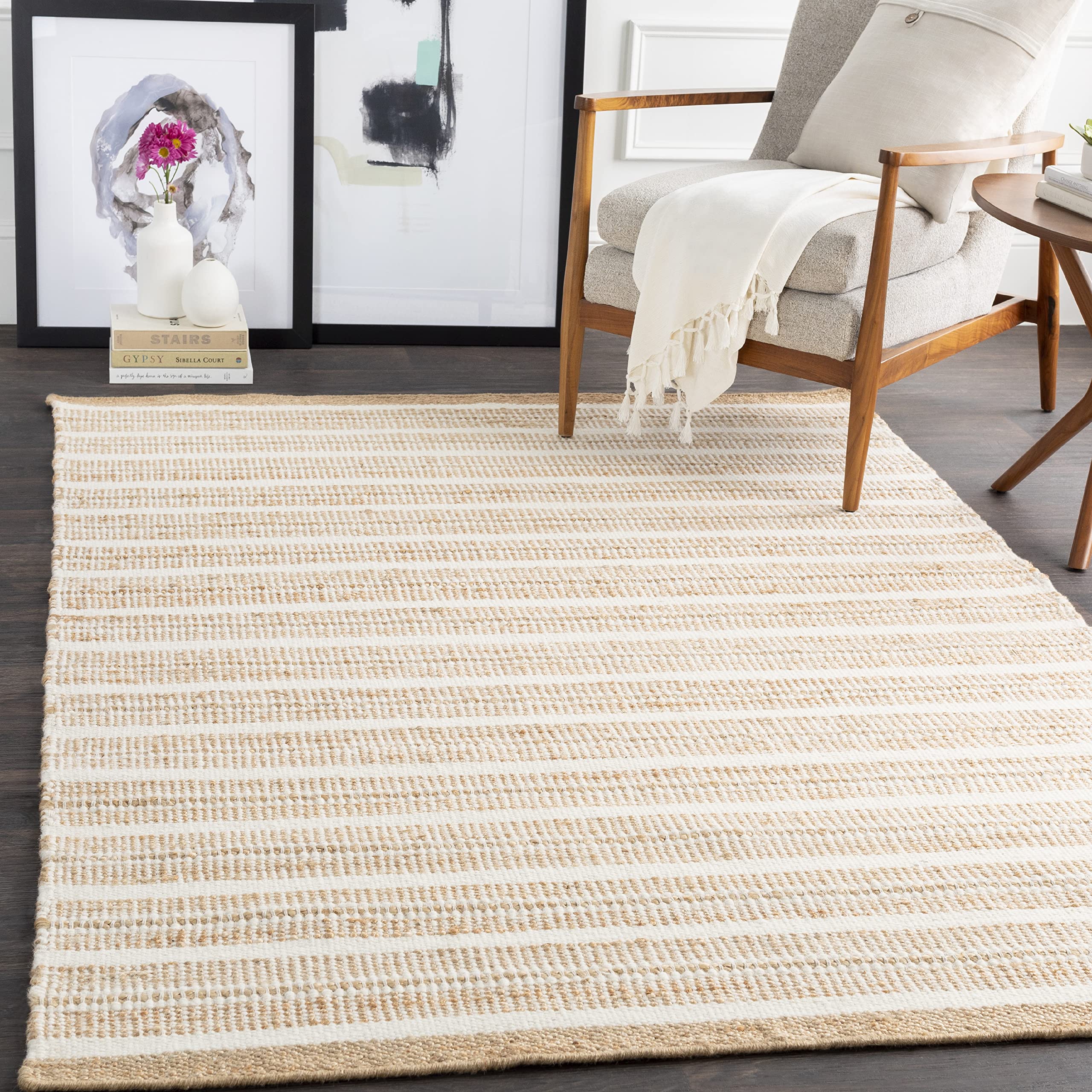 Mark&Day 5x7 Beckenham Natural Fiber Wheat Area Rug - Beige & White Handwoven Jute Carpet for Living Room, Bedroom, Kitchen | Eco-Friendly Floor Mat for Home Decor & Cozy Spaces (5' x 7'6
