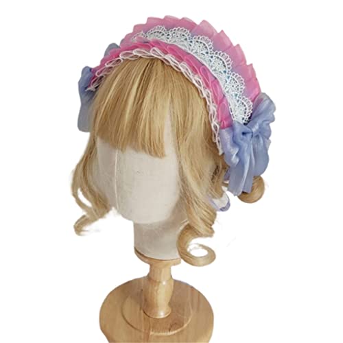 WALNUTA Girls Lace Headband with Ruffles & Long Ribbon Bow - Elegant Multilayered Lolita Hair Accessory for Cosplay, Anime, Maid Costume & Special Occasions (Color B, One Size)