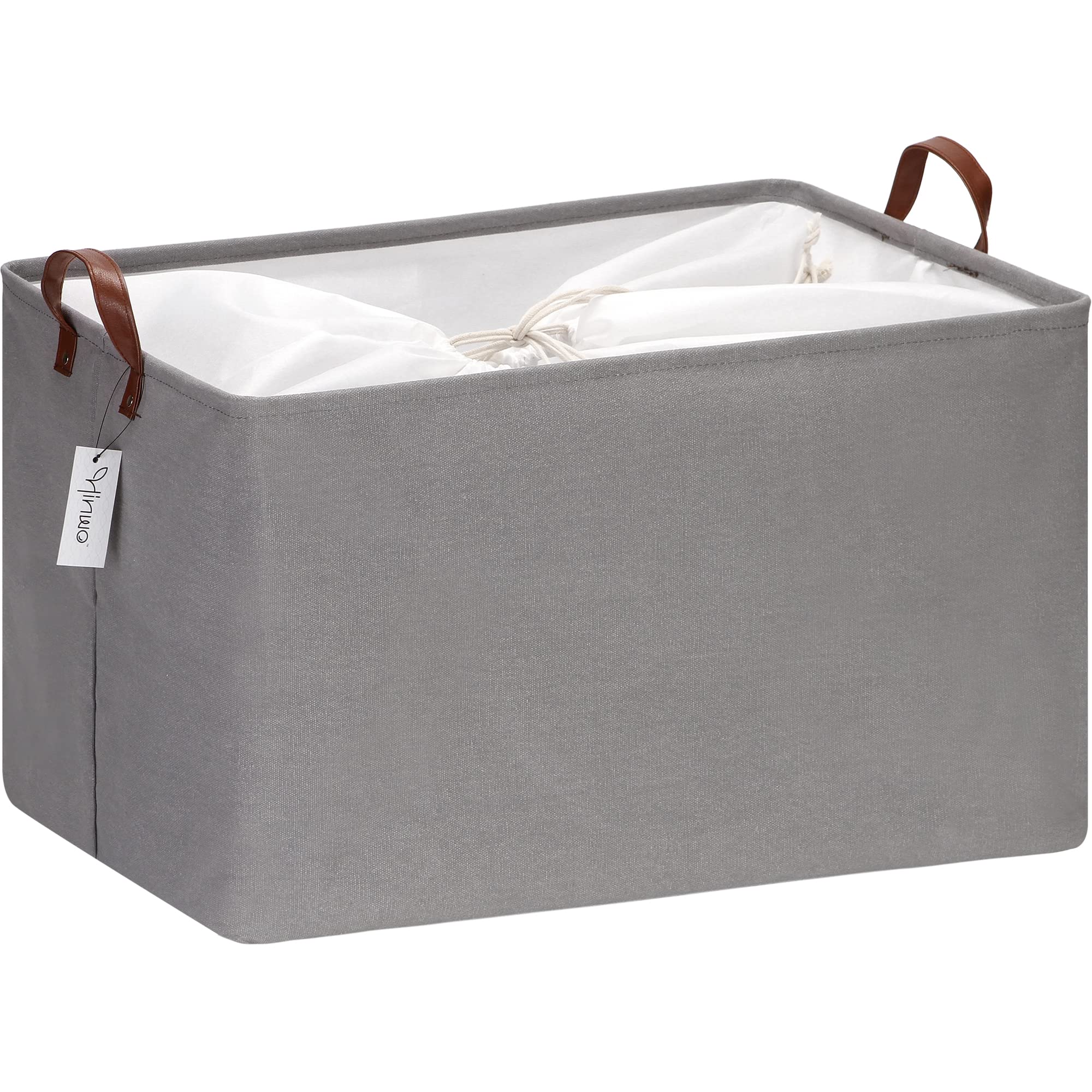 Hinwo 70L Extra Large Foldable Storage Bins with Handles - Heavy Duty Closet Organizers for Clothes, Blankets, Comforters, Toys & Bedding | Space Saving Home Organization Solution for Bedroom, Closet & Nursery (Gray)