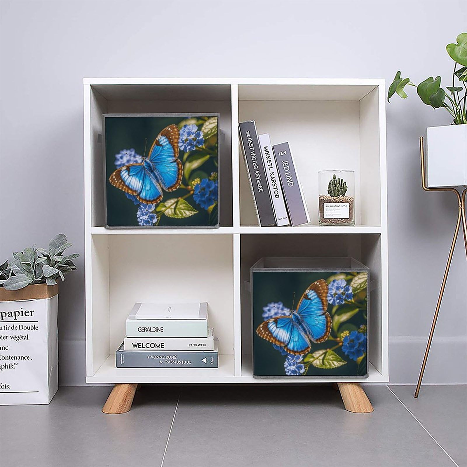 1PCS Collapsible Storage Bins with Handles - Blue Butterfly Printed Foldable Organizer Box for Home, Closet, Shelves & Office | Space Saving Storage Solution for Toys, Books & Household Items