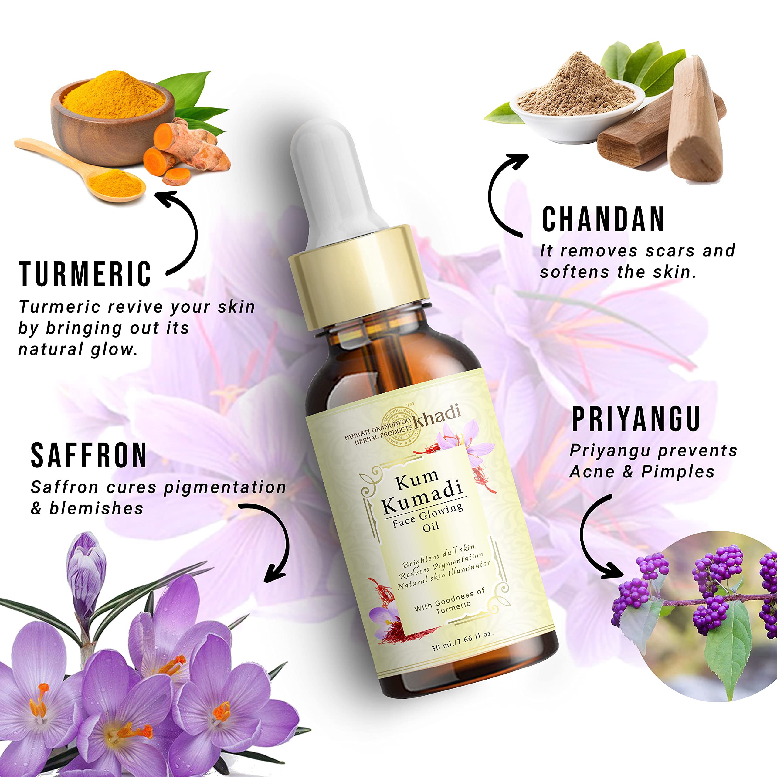 Khadi Kumkumadi Face Glowing Oil Serum - Brightens Dull Skin, Reduces Pigmentation & Dark Spots | Natural Skin Illuminator with Turmeric Extract | 30ml Ayurvedic Facial Oil for Radiant Complexion | Perfect for Daily Skincare Routine & Nighttime Glow Treatment