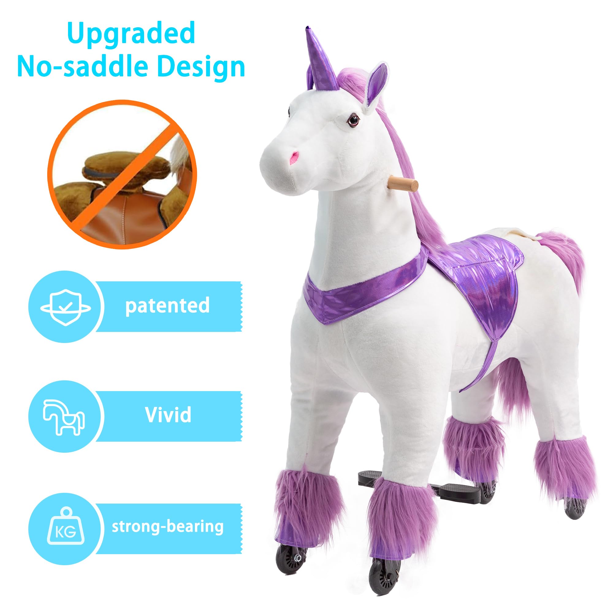 Unicorn Ride-On Toy for Girls & Adults - Mechanical Walking Plush Animal with 187 LBS Weight Capacity | No Battery Needed | Perfect for Birthday Gifts, Playtime & Fantasy Adventures