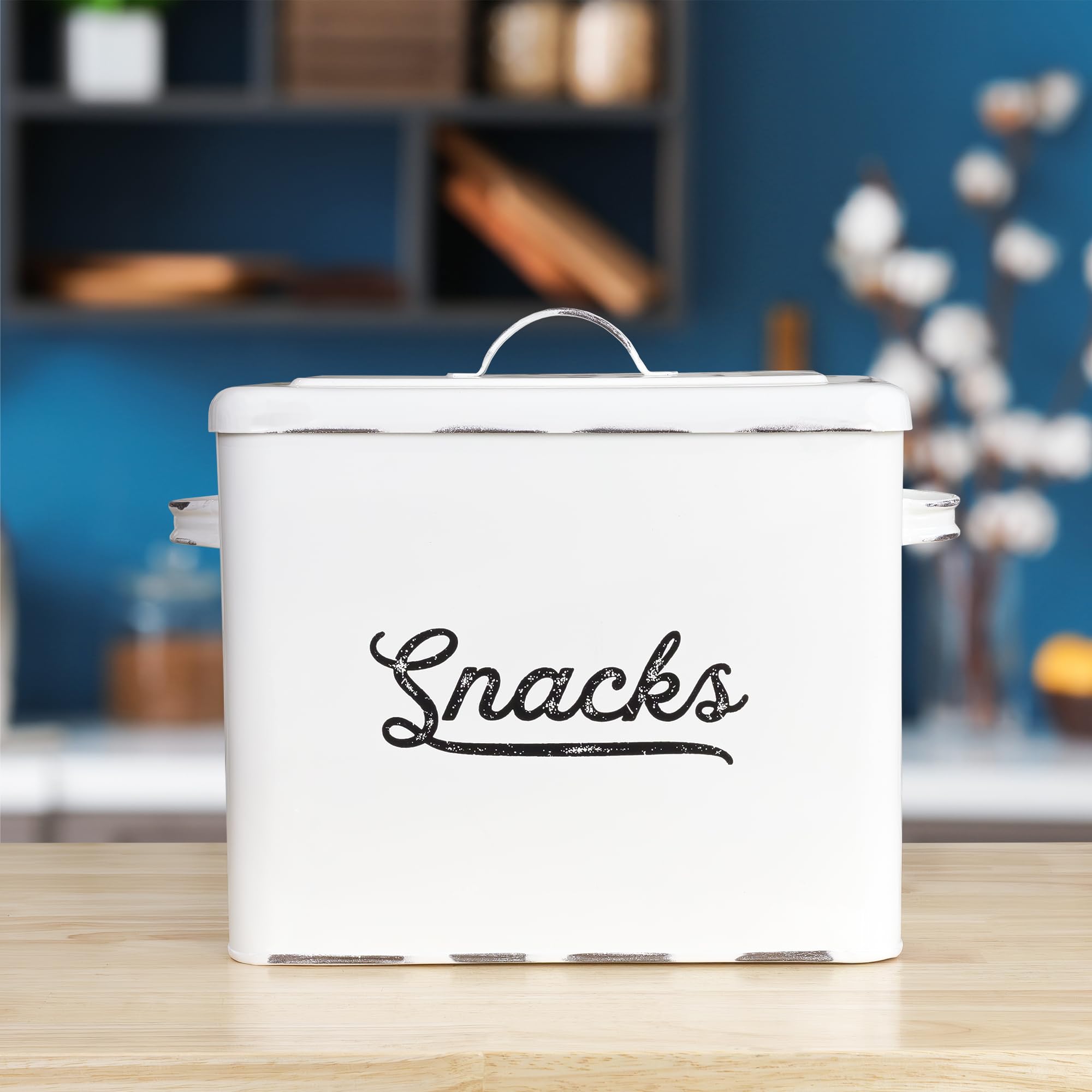 AuldHome Rustic White Enamel Snack Bin - Single Serving Snack Container for Kitchen, Pantry & Party | Perfect for Chips, Nuts, Candy & Snack Storage