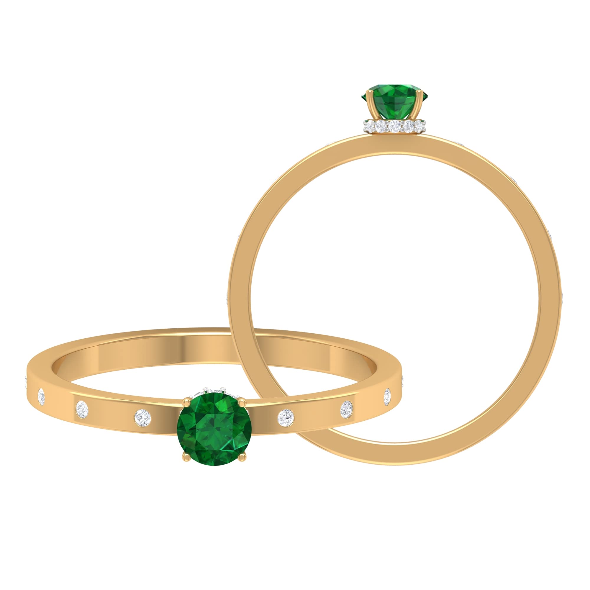 1/4 CT Emerald and Diamond Promise Ring for Women - 14K Solid Gold May Birthstone Ring - Elegant Gift for Engagement, Anniversary & Special Occasions