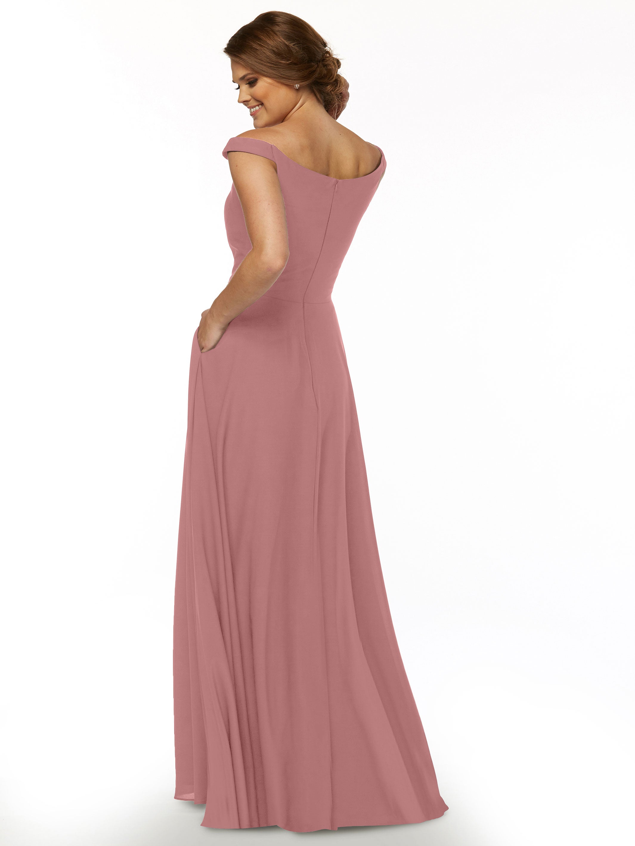 83005 Off The Shoulder Stretch Chiffon A-Line Bridesmaid Dress - Elegant Wedding Party Gown for Formal Occasions, Prom & Special Events