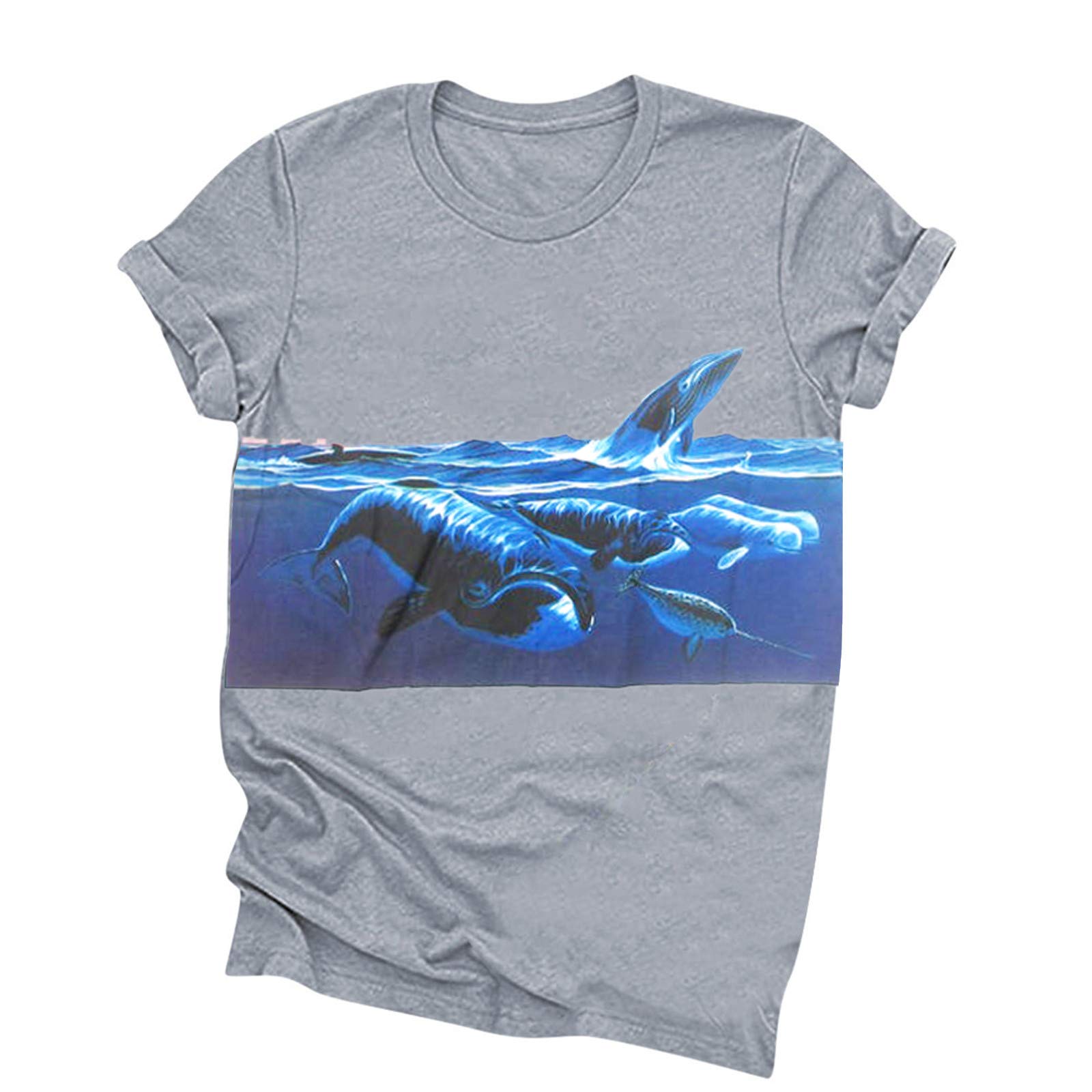 Women's Summer Casual Short Sleeve Blouse - Animal & Ocean Print Fashion T-Shirt Top (White) | Perfect for Beach Outings, Vacation Wear & Everyday Casual Style